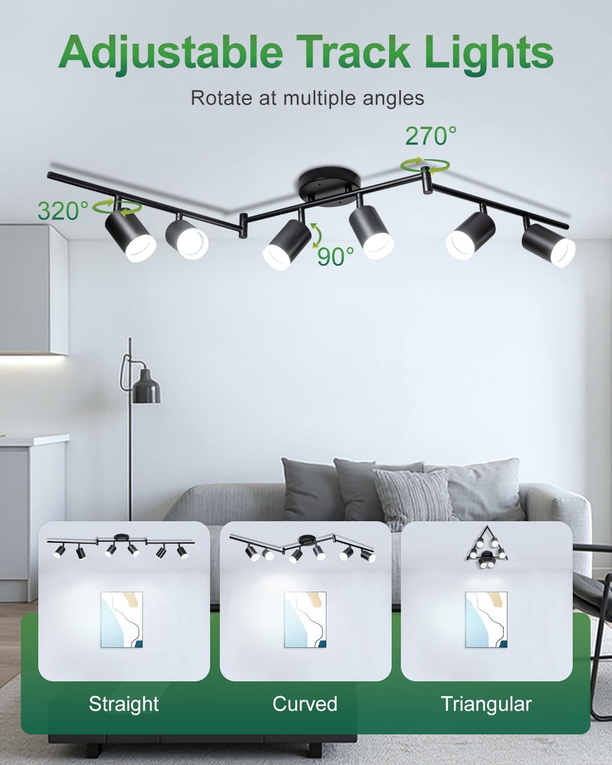 Fondiiz 6 Ways Track Lighting Kit with rotatable heads, adjustable fixtures for modern track lighting installation.