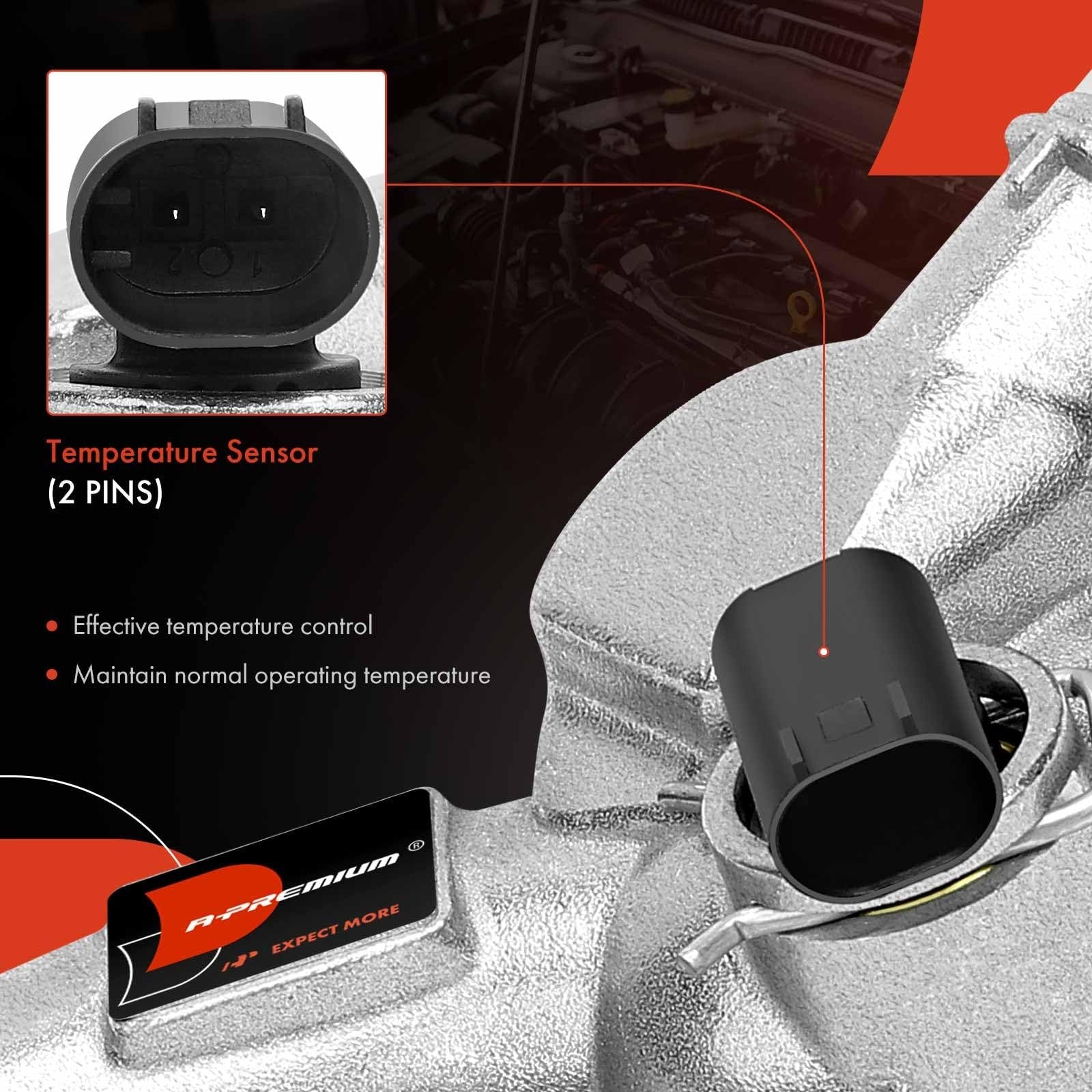 A-Premium aluminum coolant housing water outlet for Chevy Cruze, Sonic, Trax 1.4L engine, showing the metal water outlet component.