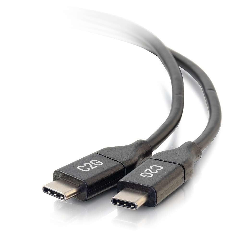Black C2G USB 2.0 C to C cable, 6 feet long, showing the cable with USB Type-C connectors on each end.