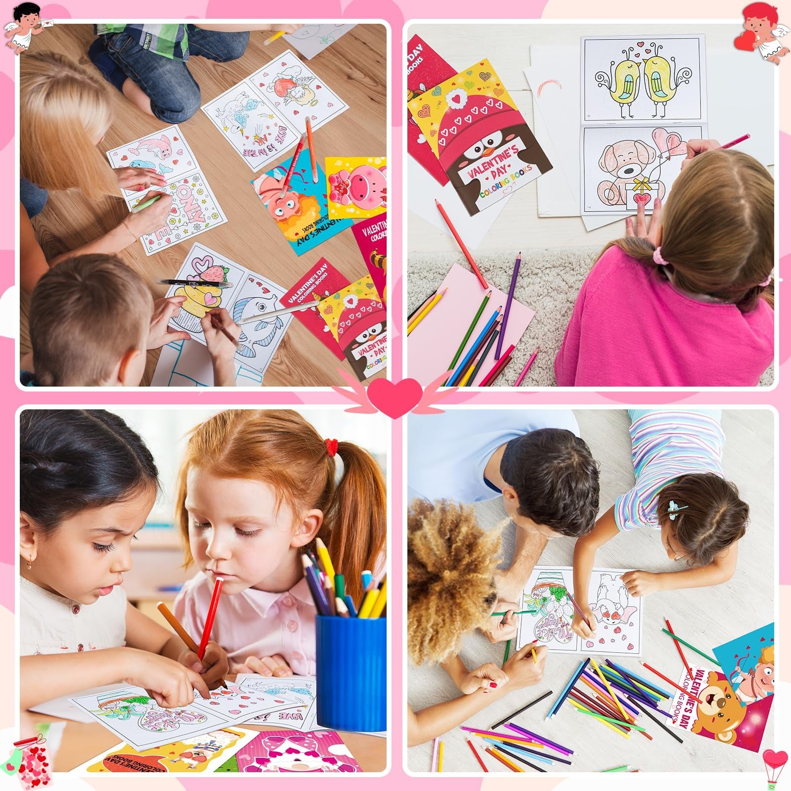 Set of 100 90shine Valentine's Day mini coloring books for kids, featuring colorful, themed pages in a bulk gift pack.
