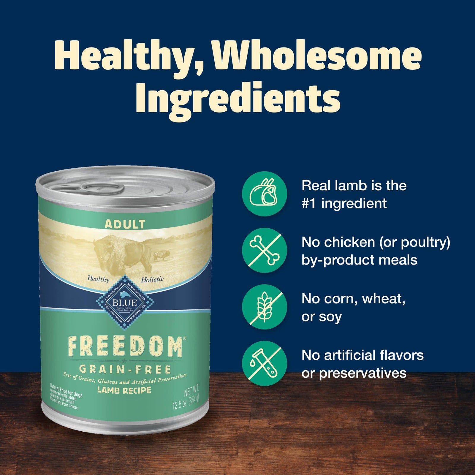 Blue Buffalo Freedom grain-free wet dog food cans with lamb, 12.5 oz each, arranged in a group for dogs' nutritious meal.