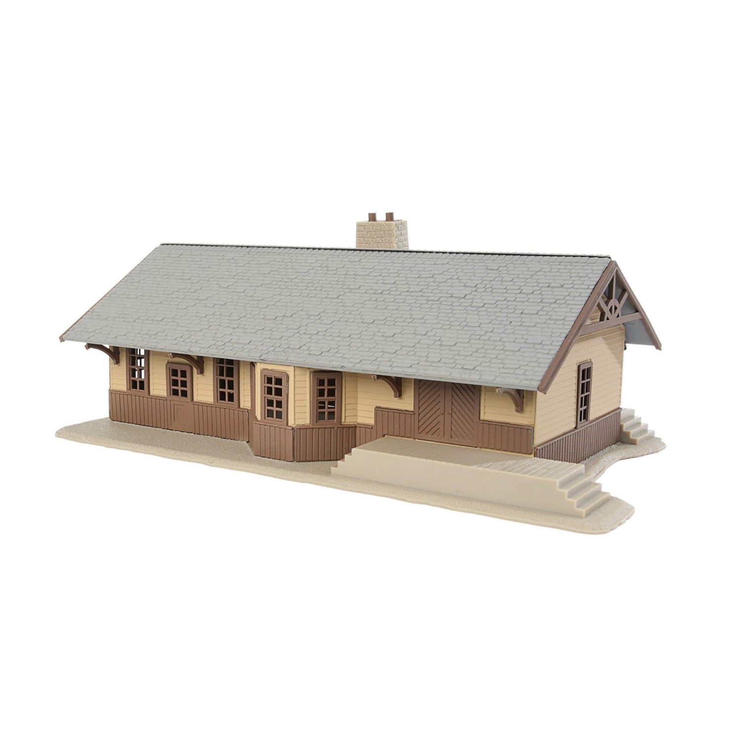 HO scale Walthers Trainline Iron Ridge Station model railroad structure with detailed platform and station building.