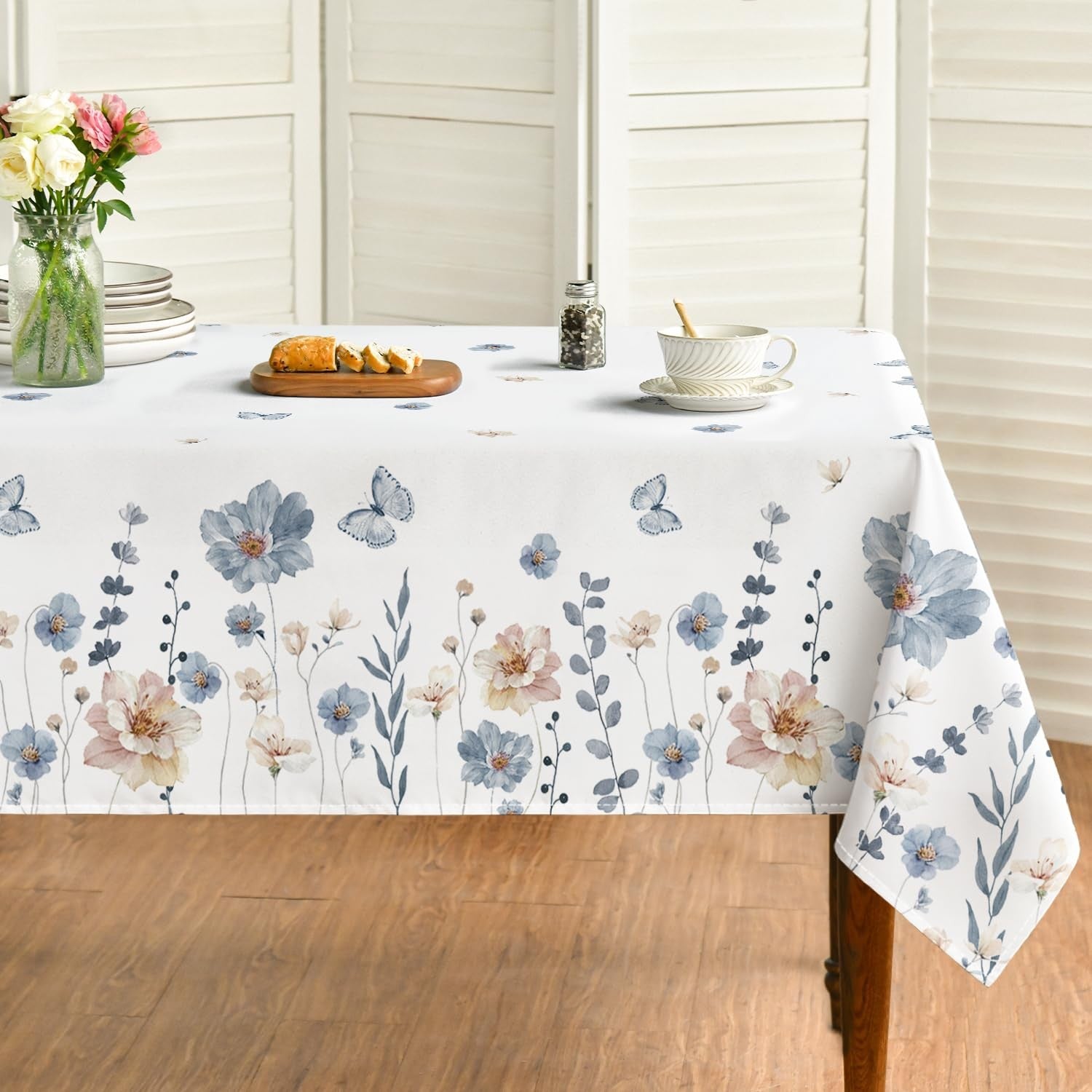 Horaldaily spring watercolor floral rectangular tablecloth, 60x140 inches, washable fabric with colorful flower design.
