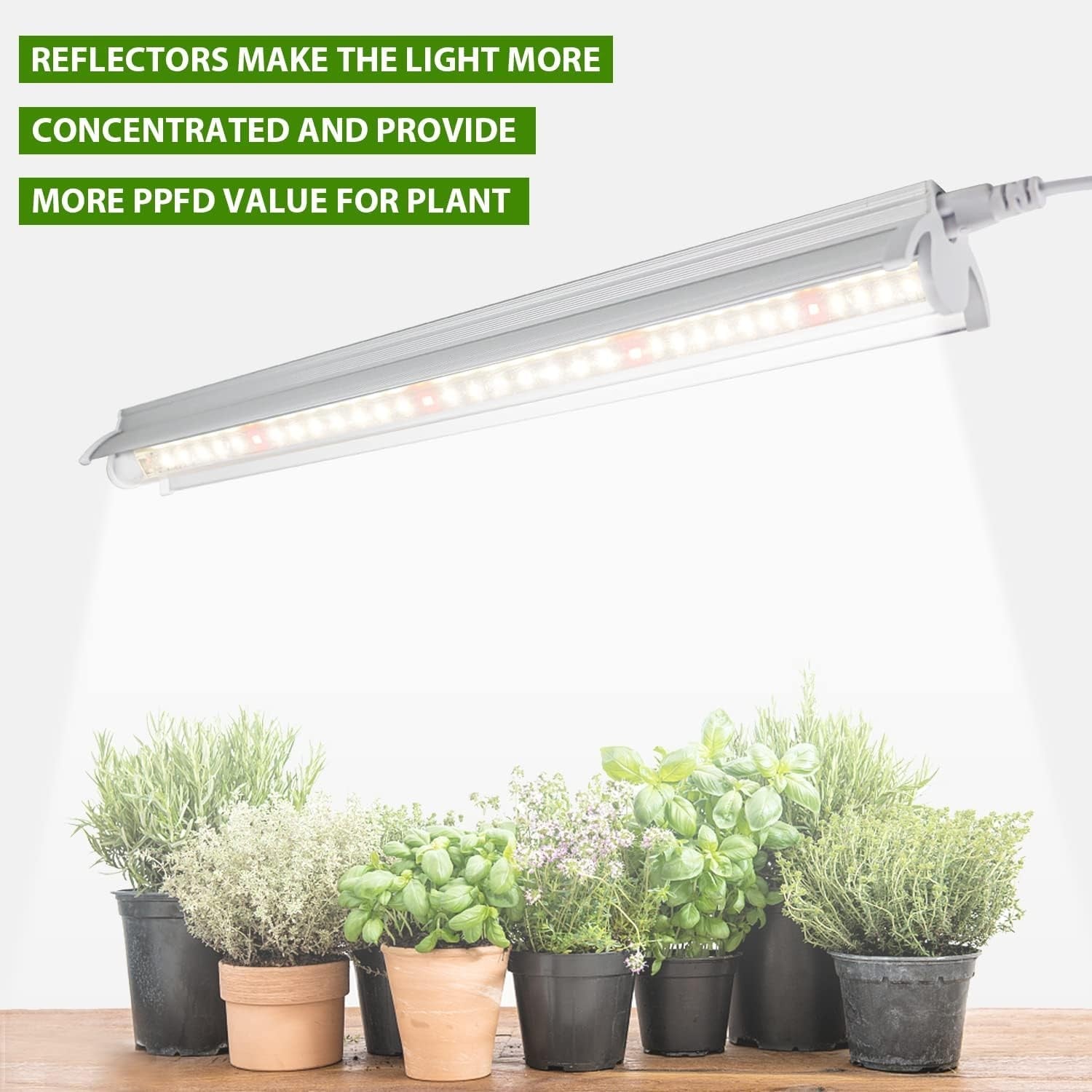 TVTUTPWY 1.4ft T5 grow light with 8 full spectrum LED tubes in 5000K white, ideal for indoor plant growth.