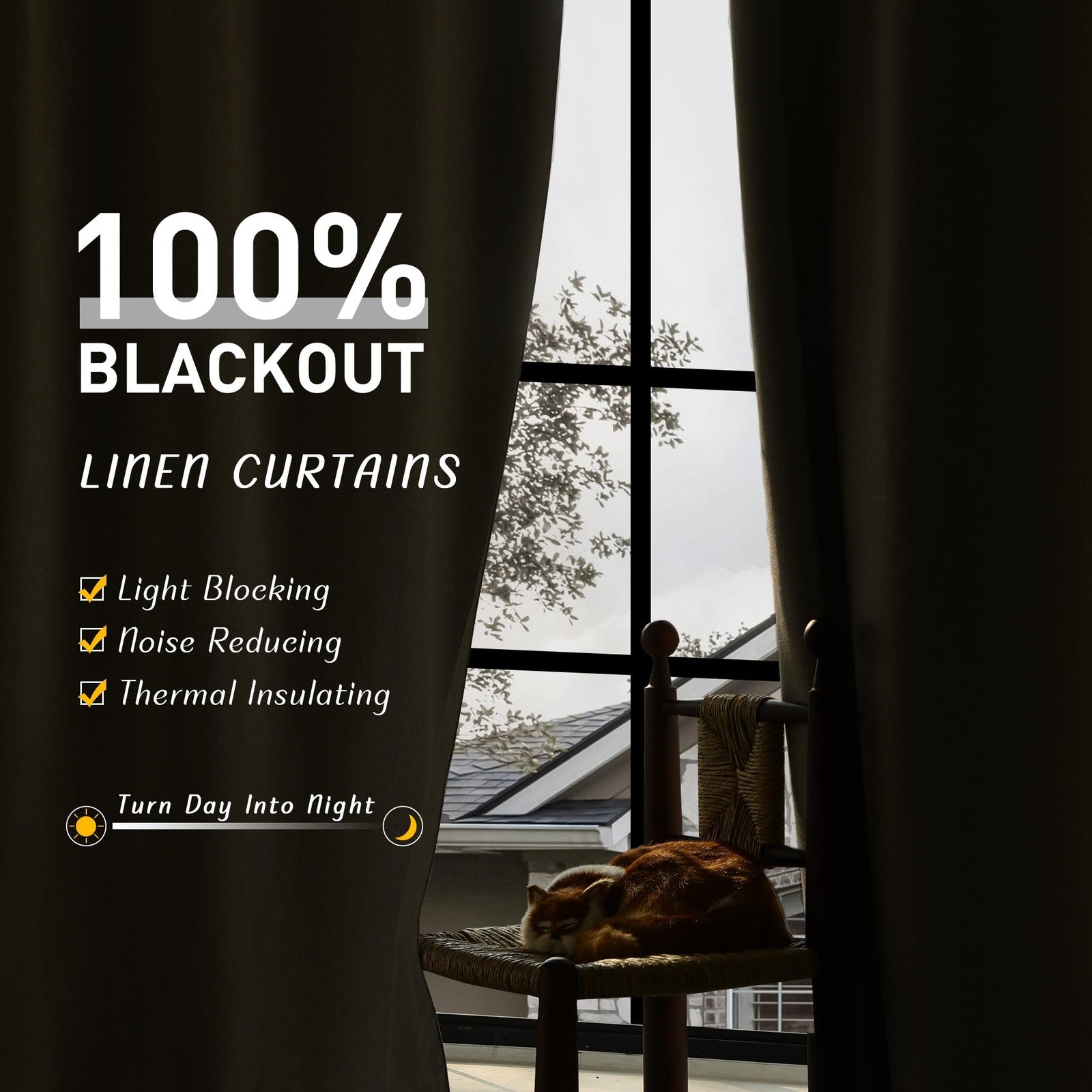 UHITECH 36-inch black blackout nursery curtains with back tab design, darkening drapes for small windows in black fabric.