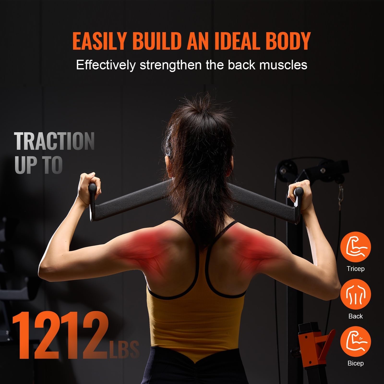 VEVOR LAT pulldown attachment with V-bar for cable machine rowing and tricep exercises, designed for strength training workouts.