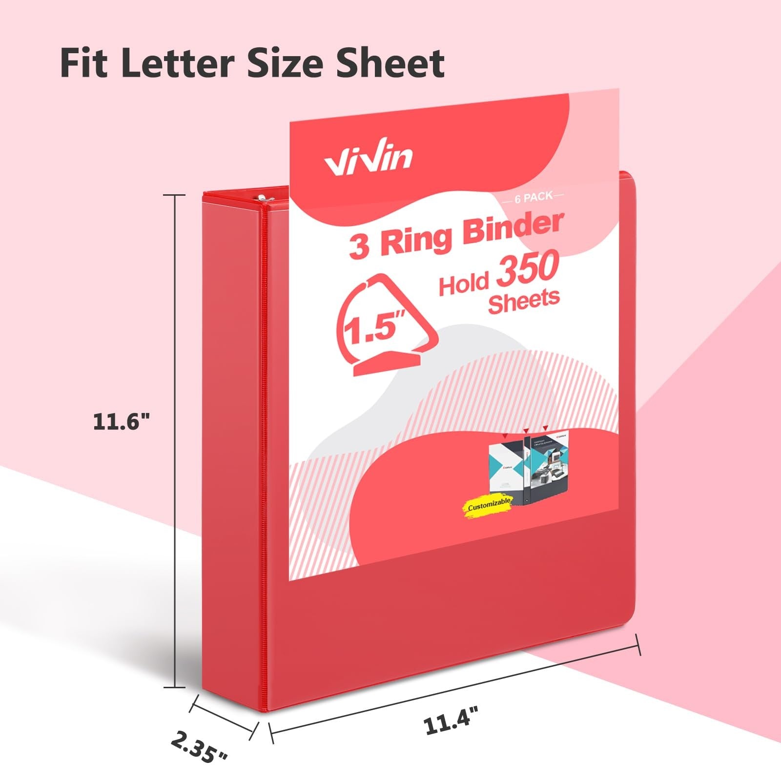 ViVin 1.5-inch PVC-free 3-ring binder with pockets, Slant-D rings, sturdy construction, ideal for organizing documents.