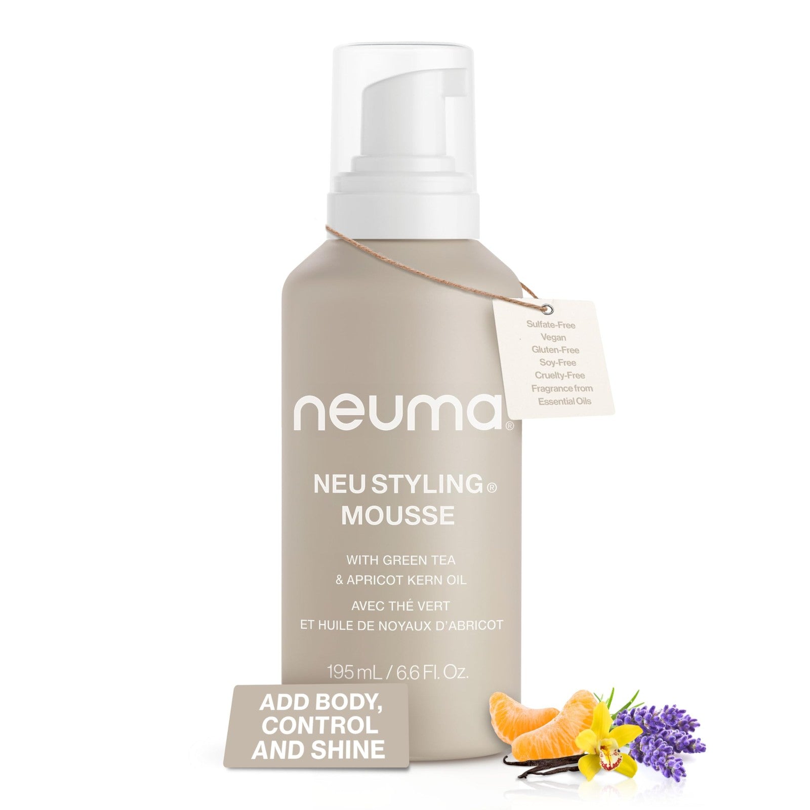 Neuma Neu Styling Hair Mousse in 6.6 oz bottle, featuring lavender scent, adds volume and texture to hair.