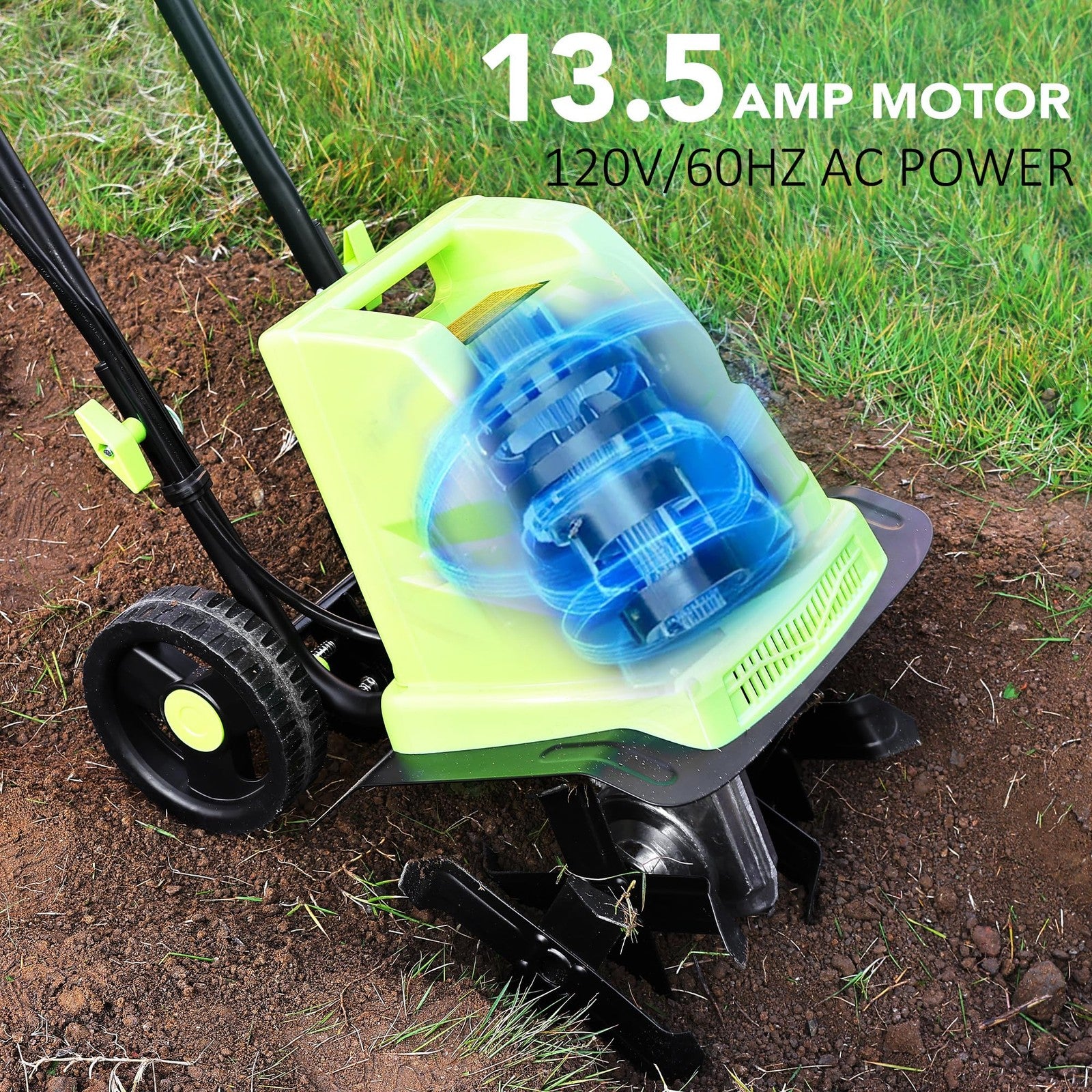 Small electric garden tiller by Lovtiller, 12-inch cultivator with 13.5 amp power cord for tilling soil in gardens.
