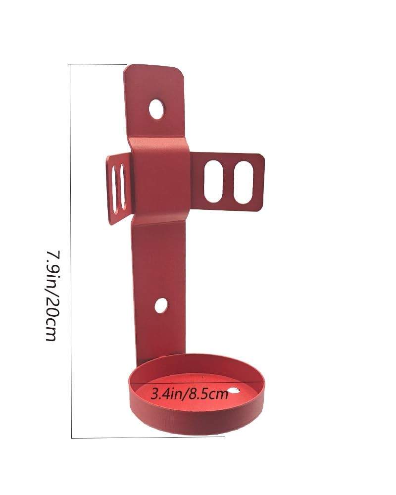 Red metal fire extinguisher wall mount bracket with nylon strap for 2.5 lb extinguishers, home and vehicle use