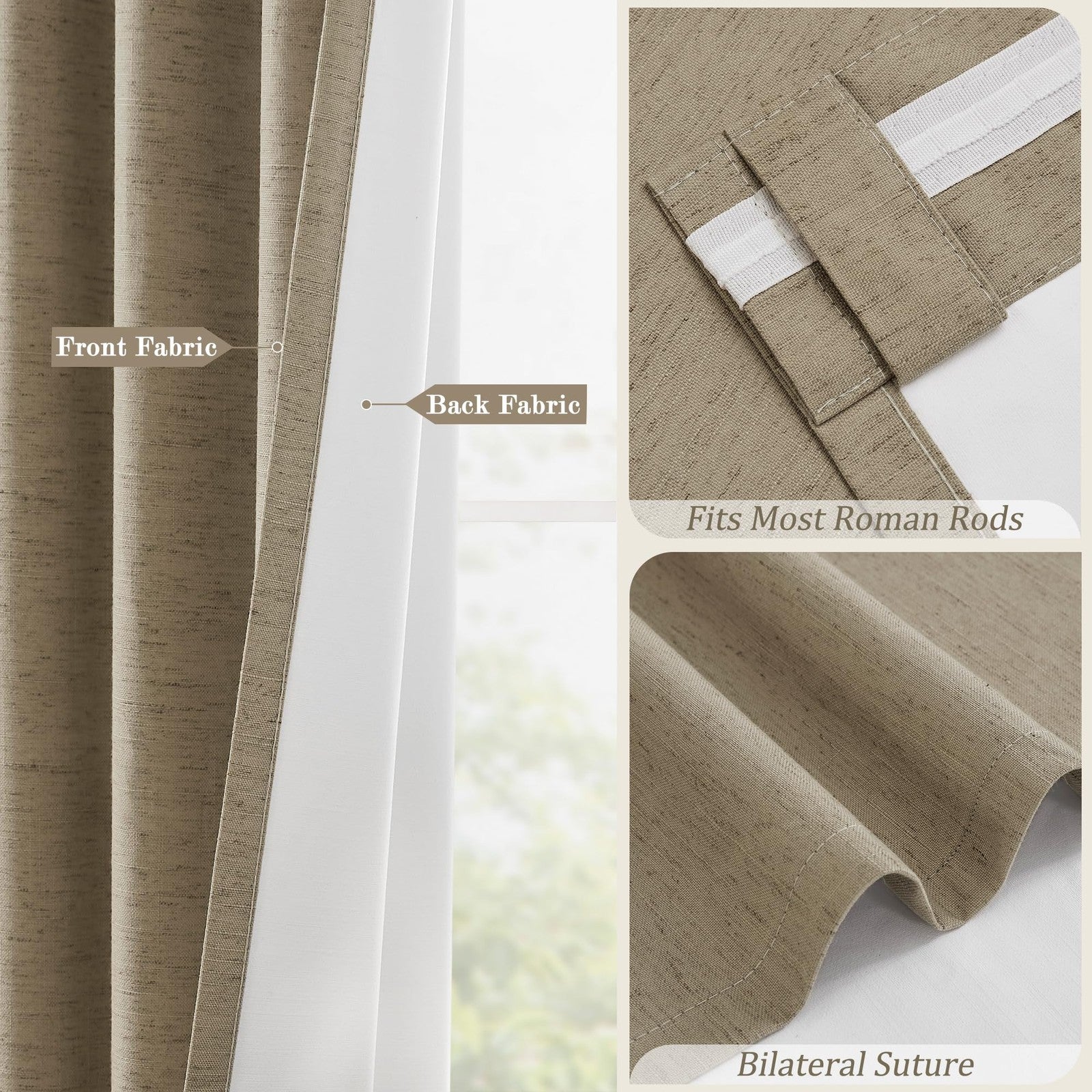 BSfullts blackout curtains in black linen fabric, 102-inch thermal insulated room darkening curtains with noise reduction features.