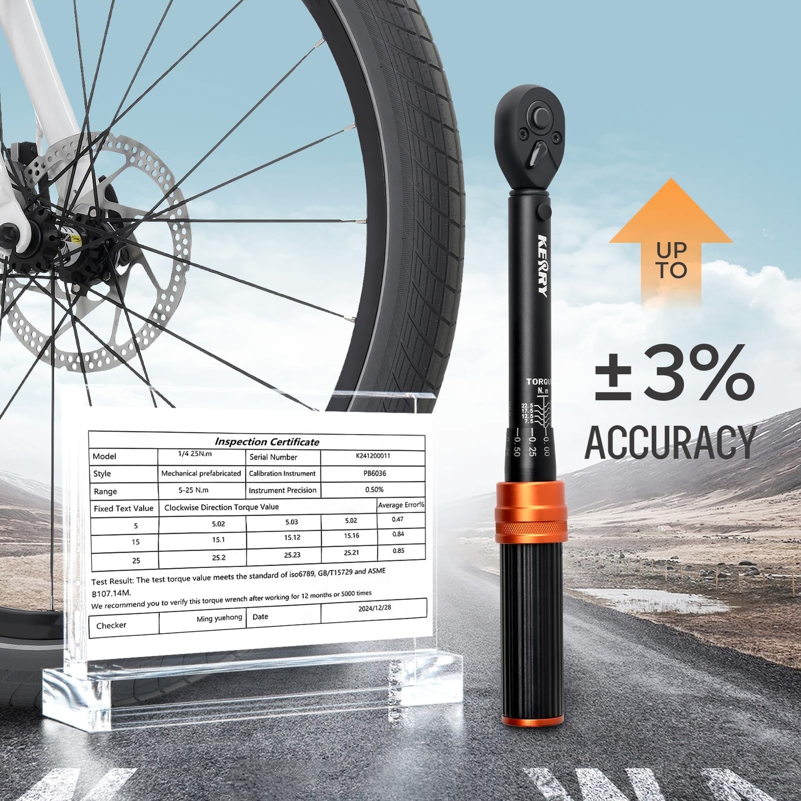 Kerry 1/4 inch drive click torque wrench set with 27 pieces, including torque tools and accessories for bike maintenance.
