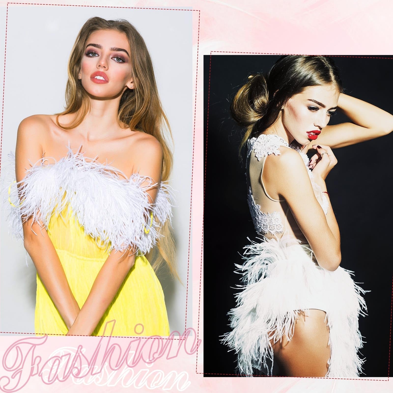 Janinka 10 yards white ostrich feather trim with 3-4 inch fluffy feathers suitable for fashion or craft projects