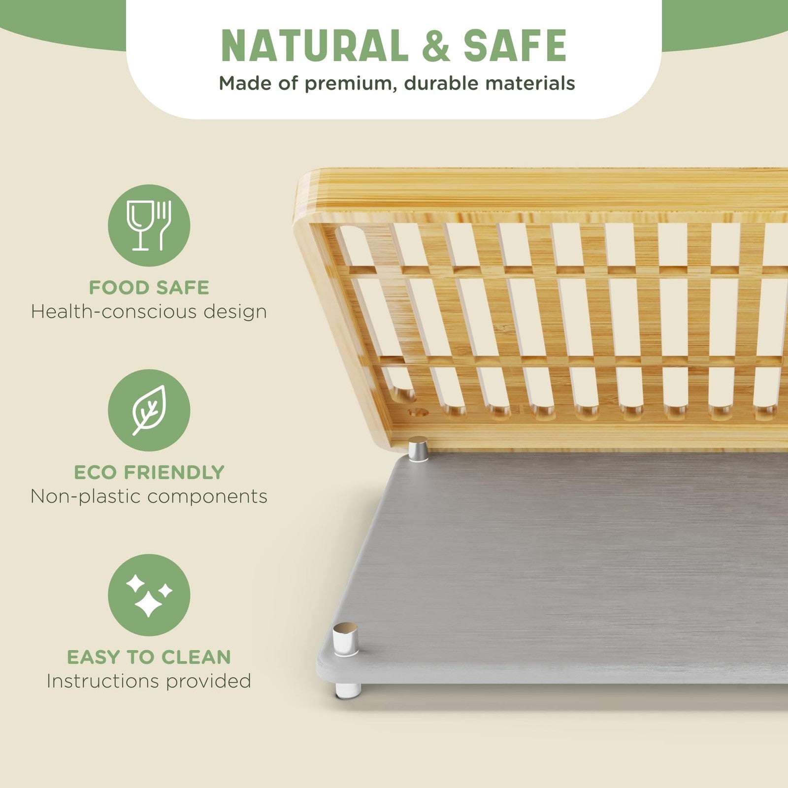 Nium diatomaceous stone drying mat with bamboo rack, 16x12 inches, for kitchen counter drying and storage.