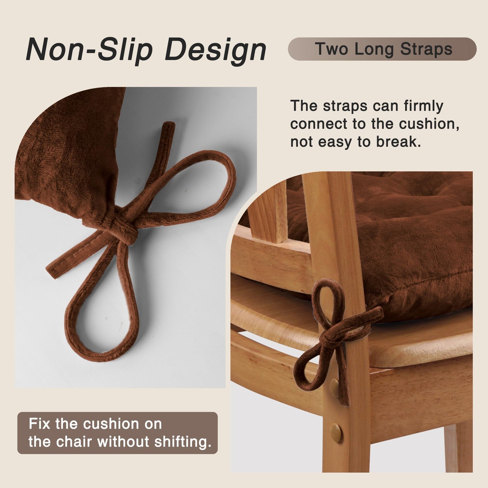 Set of four OVOV dining chair cushions, soft square seat pads for kitchen and desk chairs, comfortable and plush.