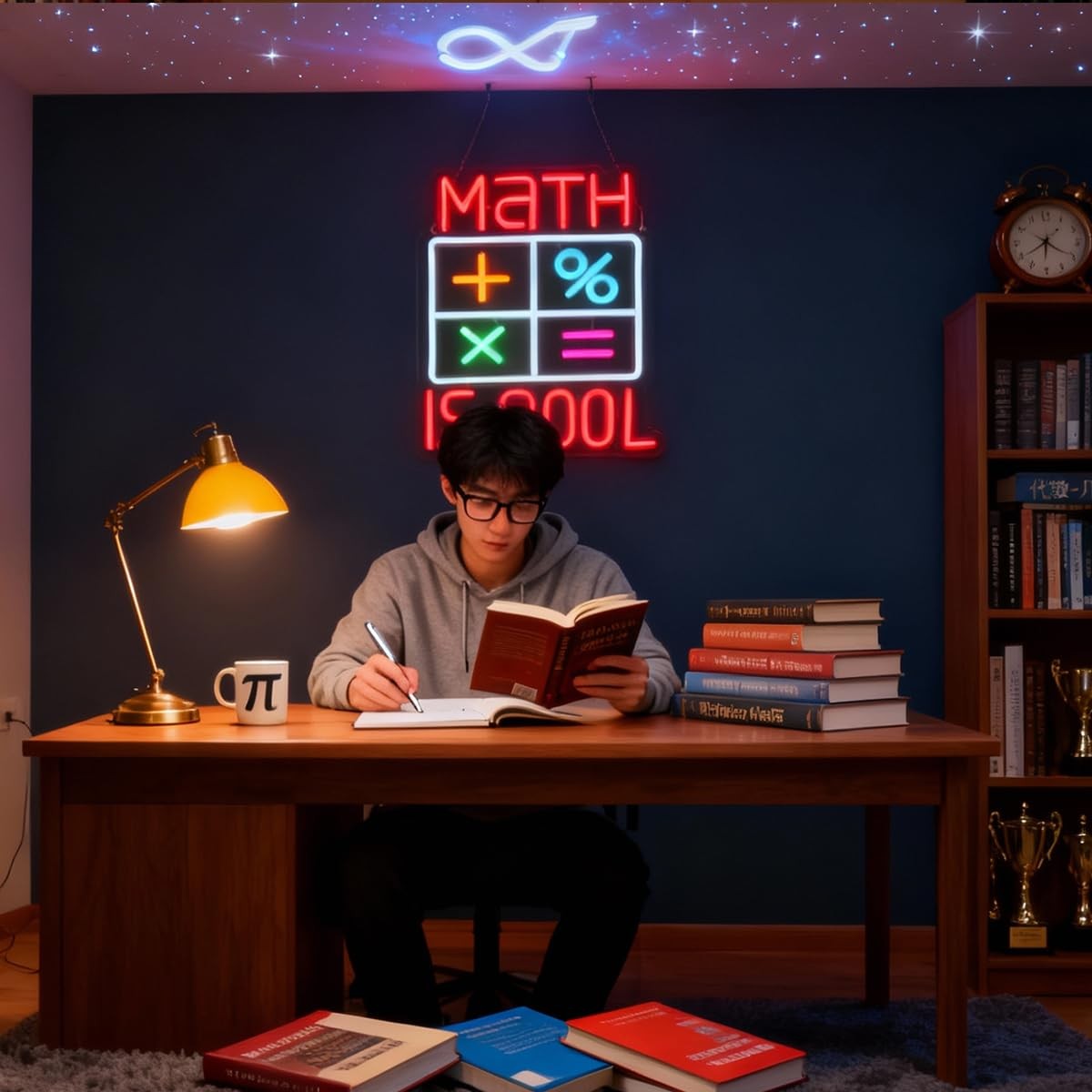 Nordstylee Math Is Cool neon sign with LED lights, featuring a bookish design perfect for classroom decor and math enthusiasts.