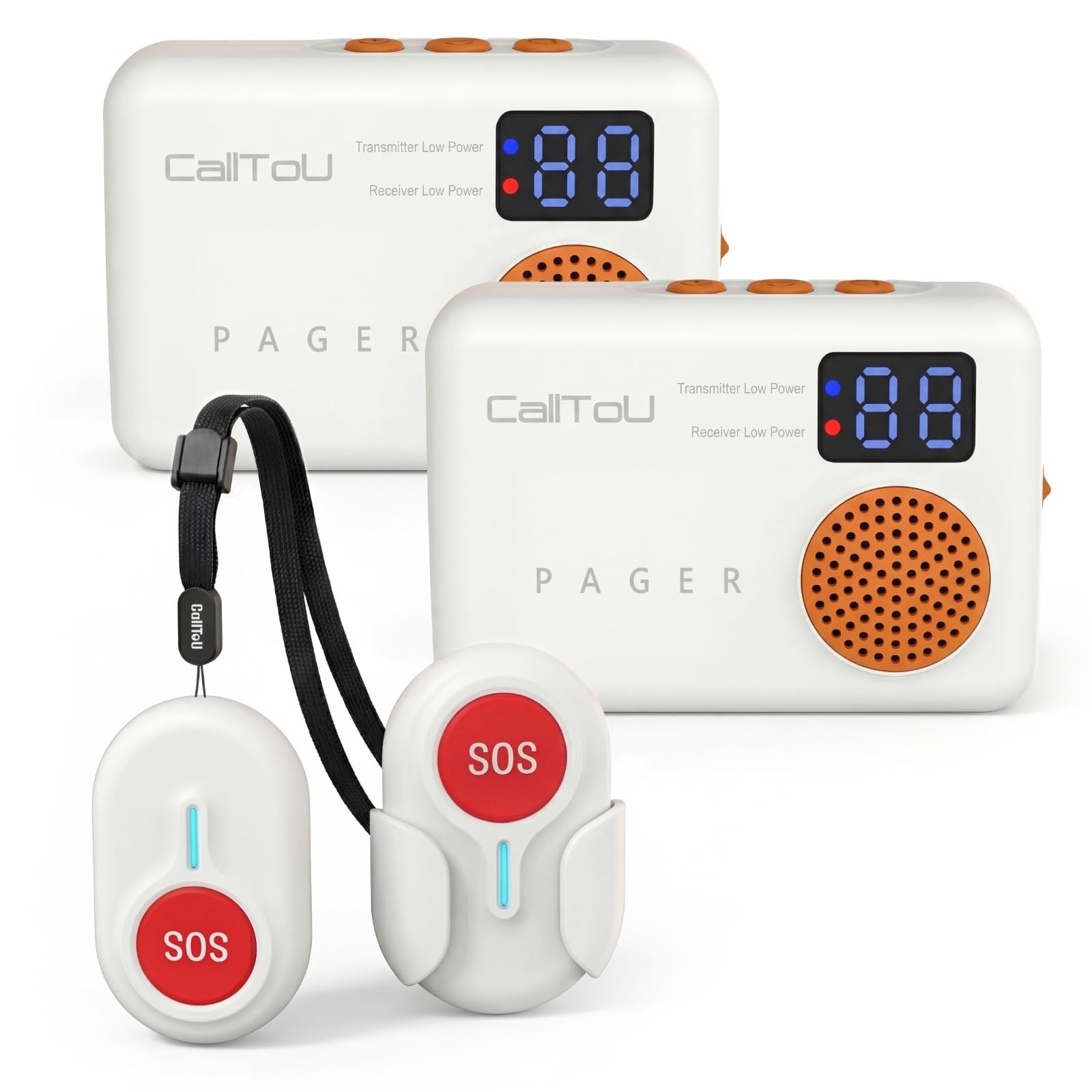CallToU wireless caregiver pager with call button for elderly at home, portable device for easy communication.
