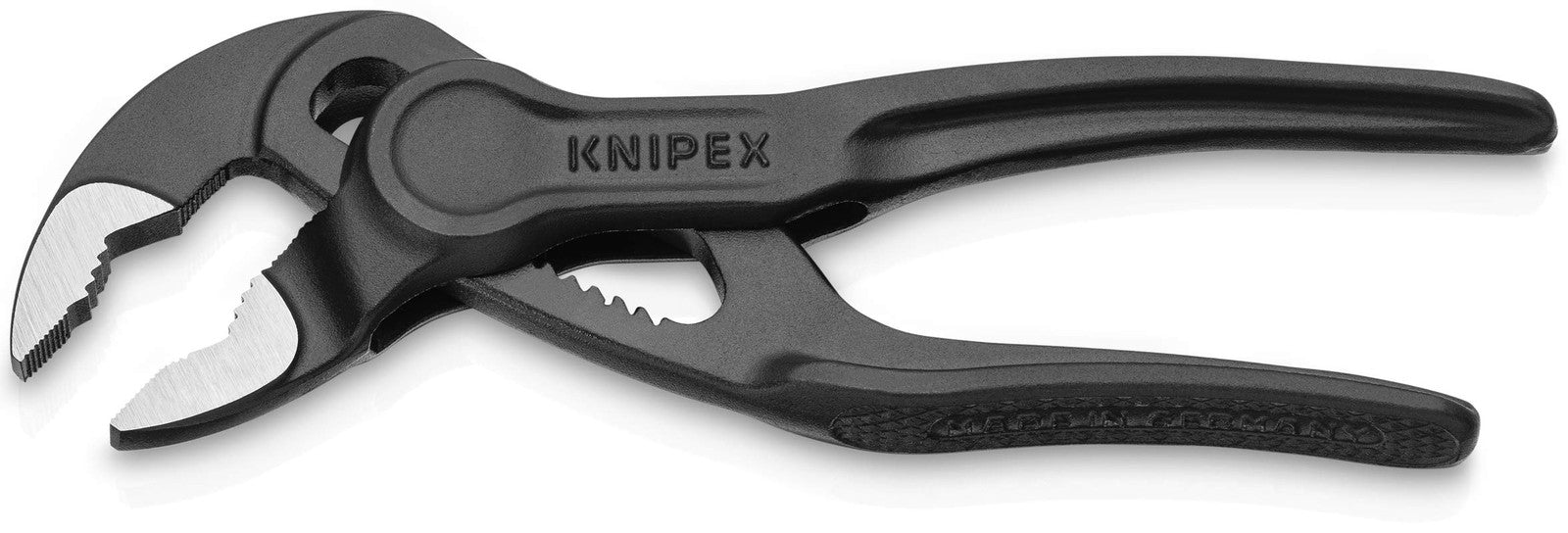 Knipex Cobra XS water pump pliers with adjustable jaws and ergonomic handles, ideal for gripping and turning pipes and fittings.