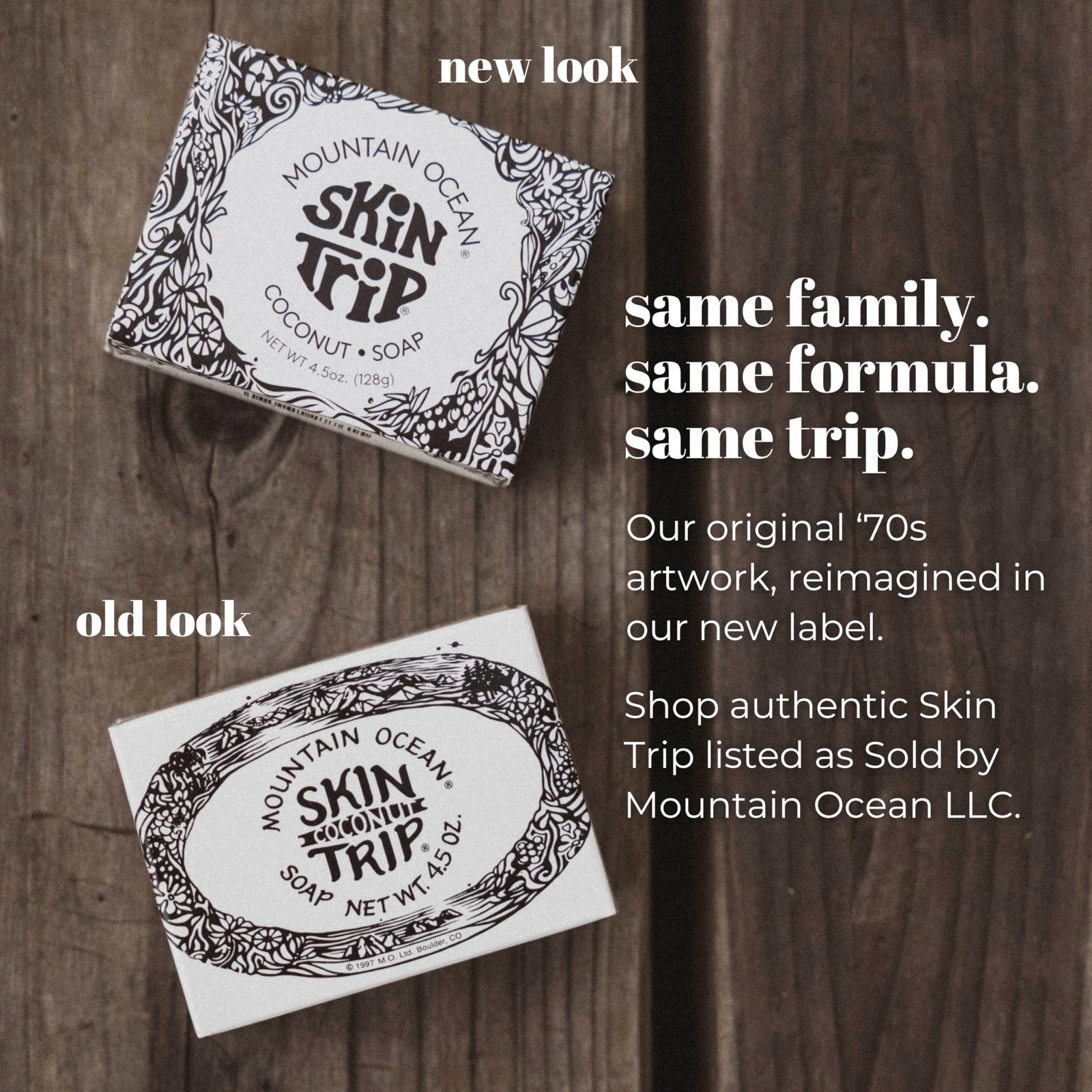 Mountain Ocean Skin Trip Coconut Soap bars, 4.5oz each, in a pack of six; gentle cleansing bars with coconut scent and natural ingredients.