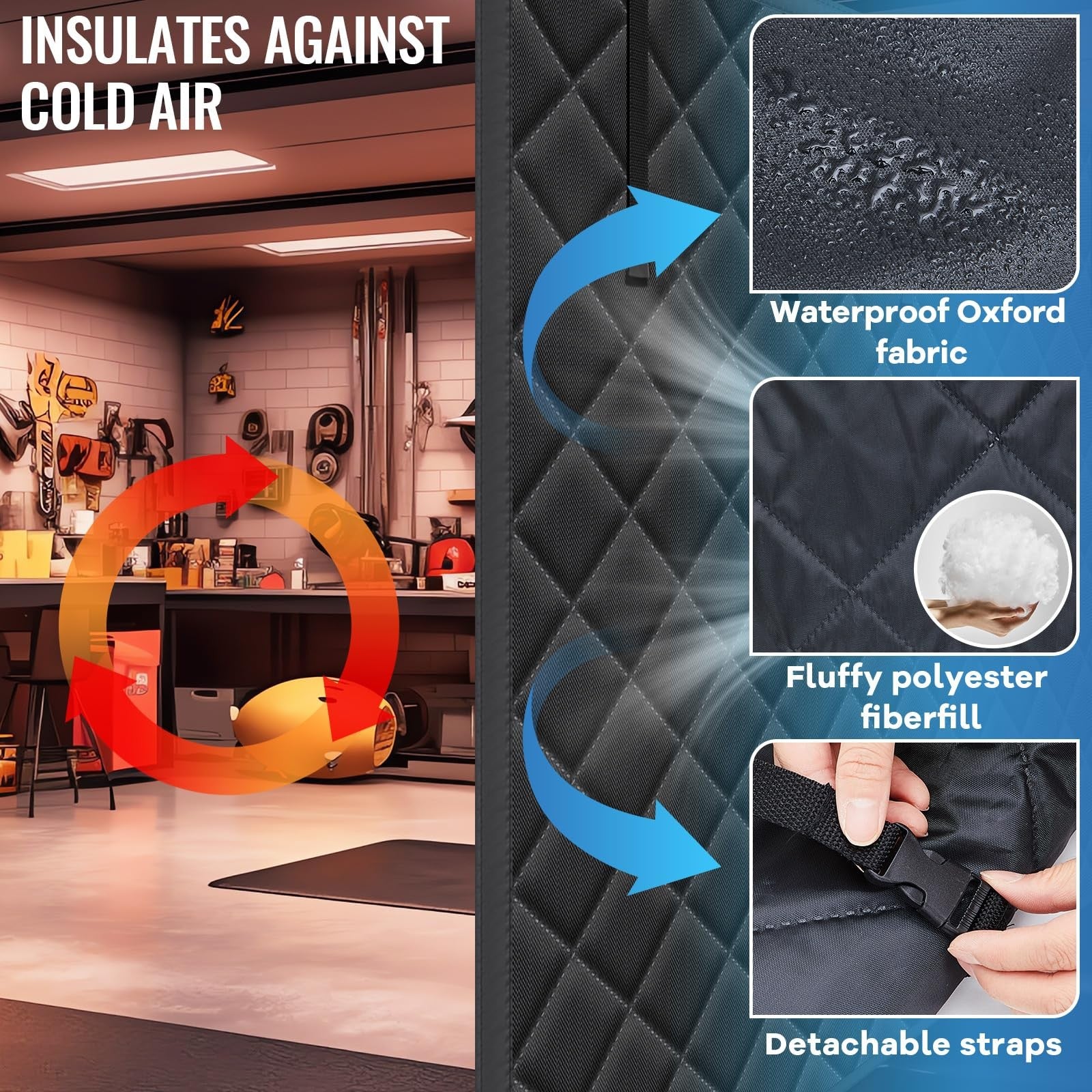 Tingjoo 8x7 ft garage door screen insulation kit with magnetic thermal insulation for garage doors, showing the screen and installation setup.