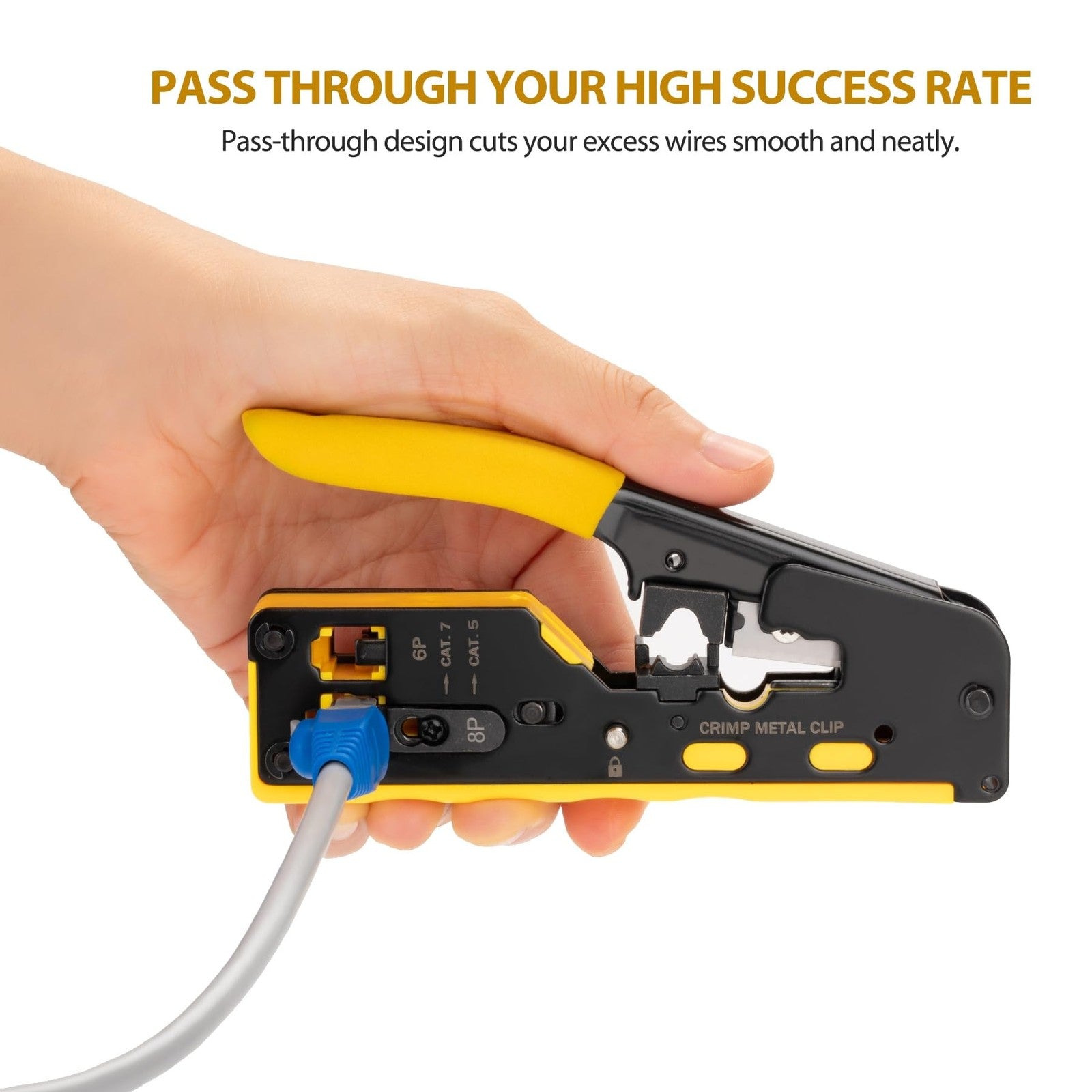 WEETOTUNG RJ45 Crimp Tool Pass Through Kit for Ethernet cables, professional complete crimping tool with ergonomic handle.