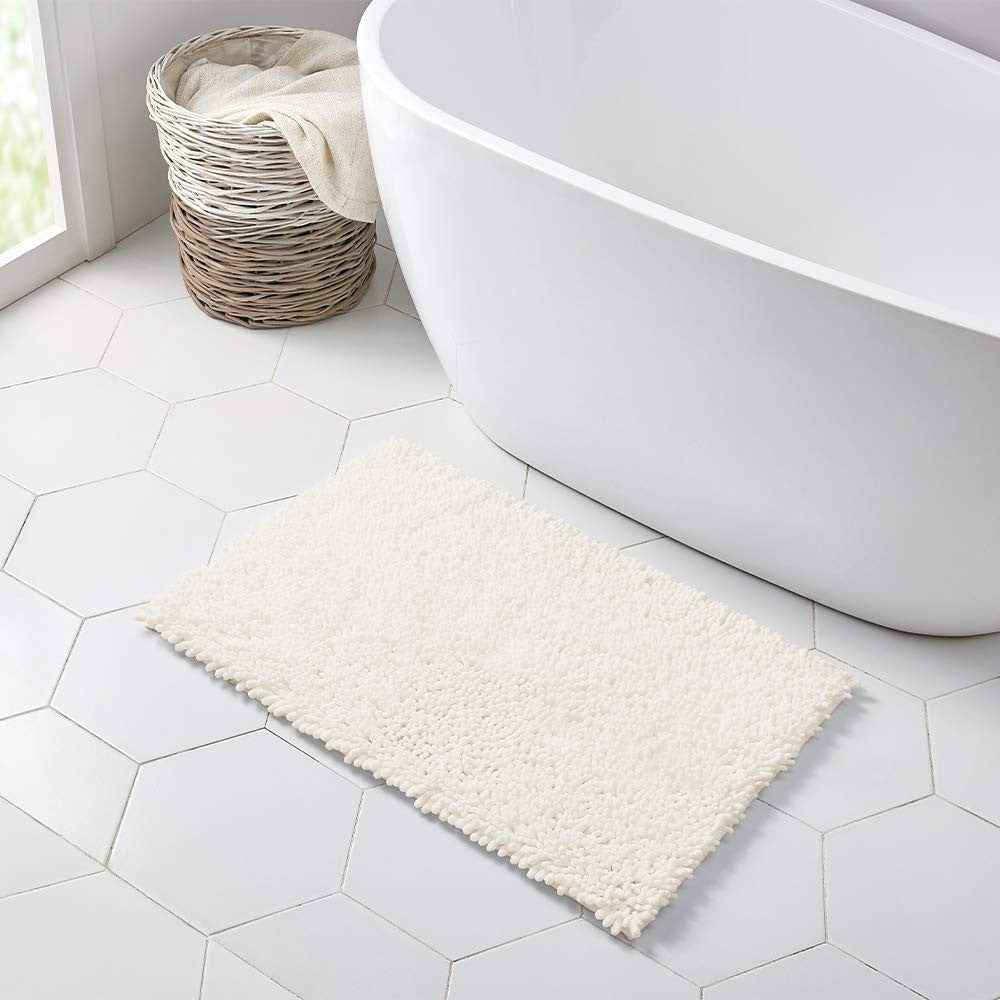 Walensee non-slip ivory bathroom rug and bath mat, water-absorbent, 32x20 inches, featuring a plush, soft surface for bathroom comfort.