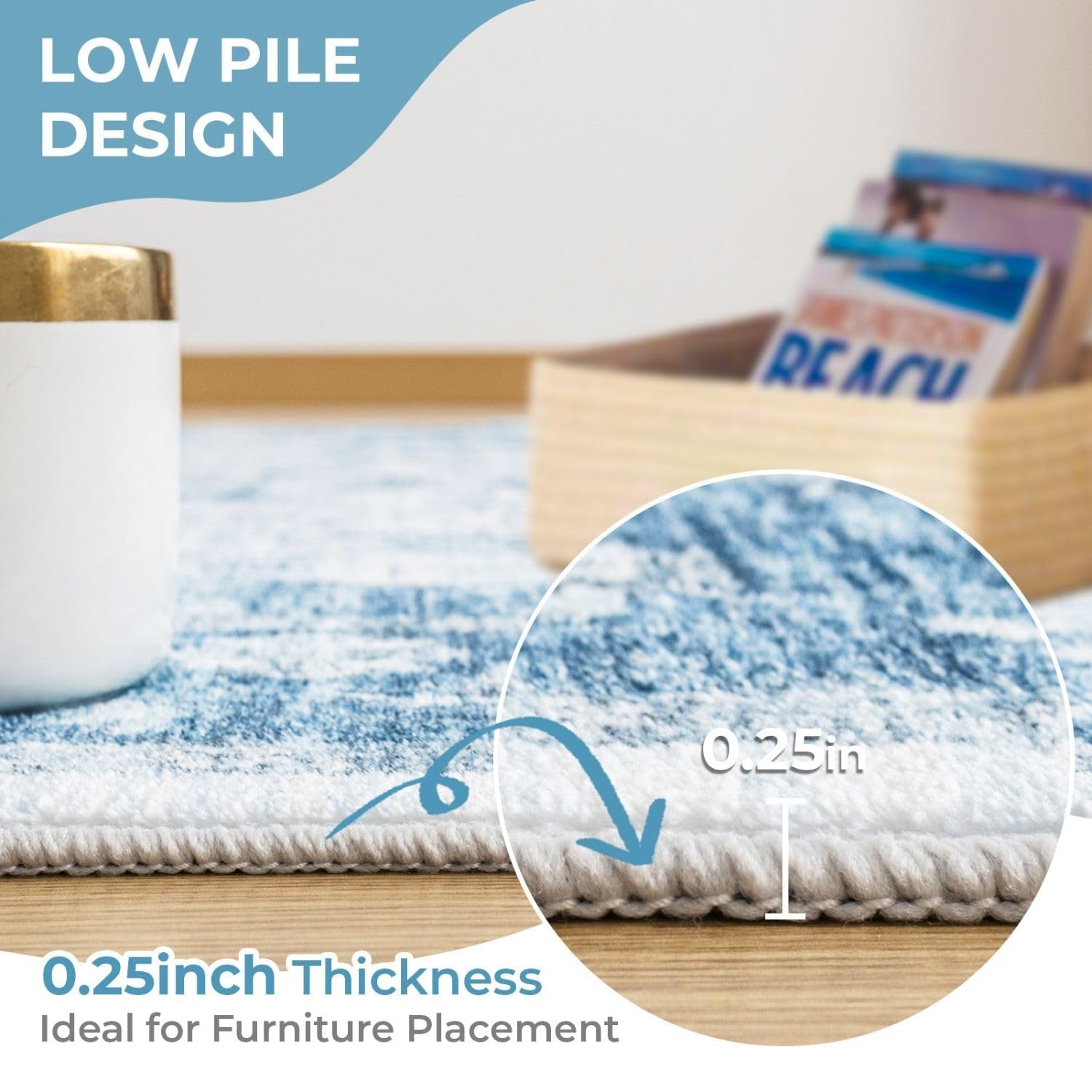 Syalife 5x7 washable area rug with ultra-soft, low pile, stain-resistant surface and non-slip backing in a neutral color.