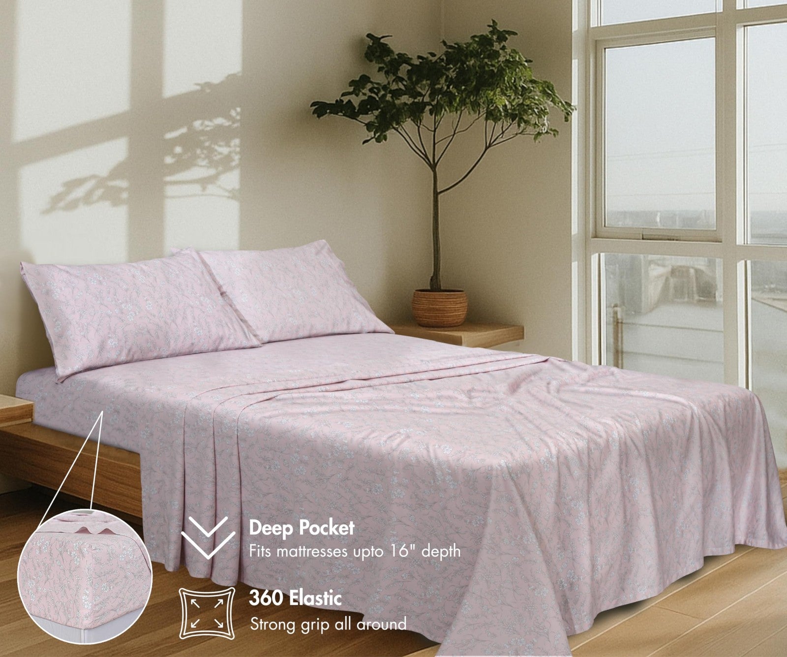 RUVANTI Twin XL bed sheet set with silky soft 100% cotton sateen, cooling 300 thread count, light and comfortable bedding.
