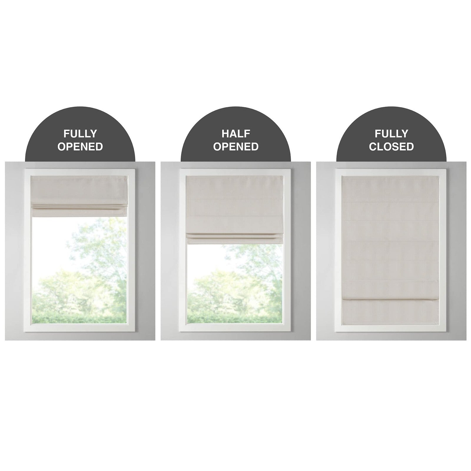 Madison Park Galen Cordless Roman Shade in sheen ivory, 27W x 64H, room-darkening fabric with a sleek, modern design.