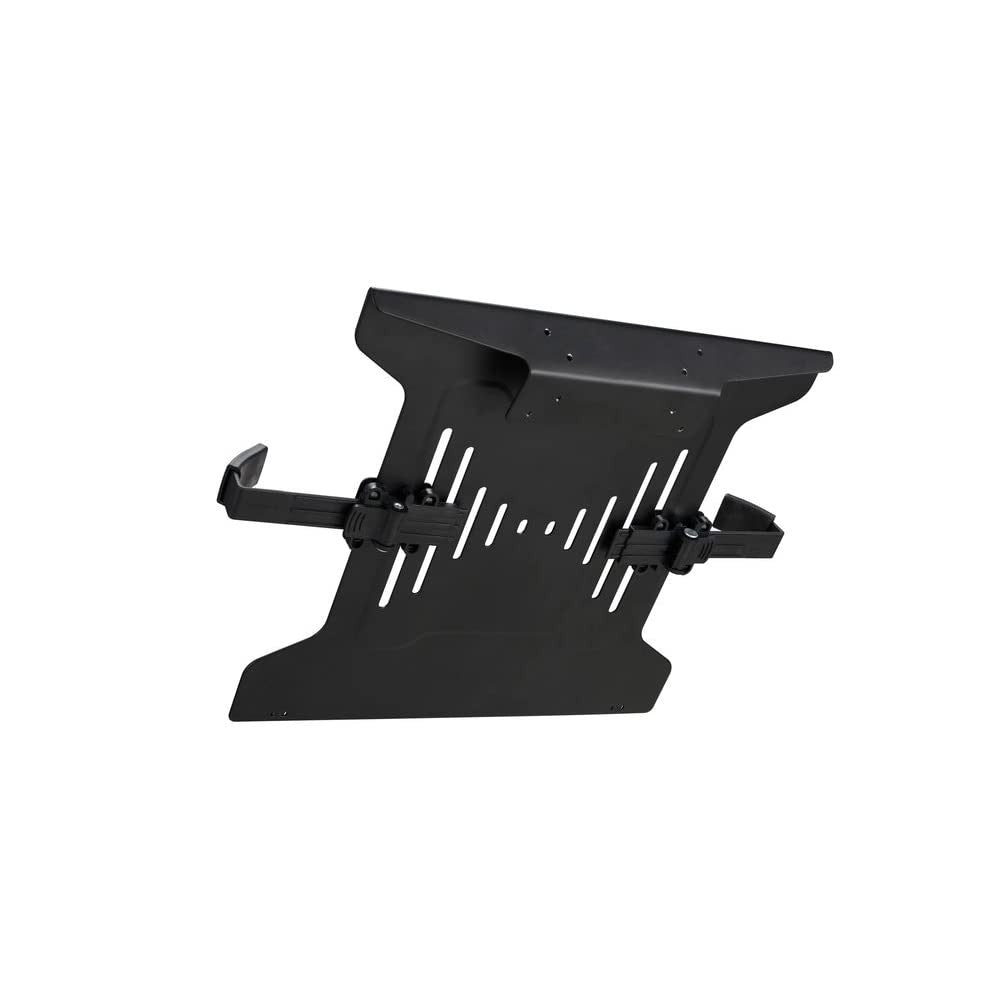 Kensington laptop holder designed for VESA-mount monitor arms, supporting secure laptop placement and adjustable positioning.