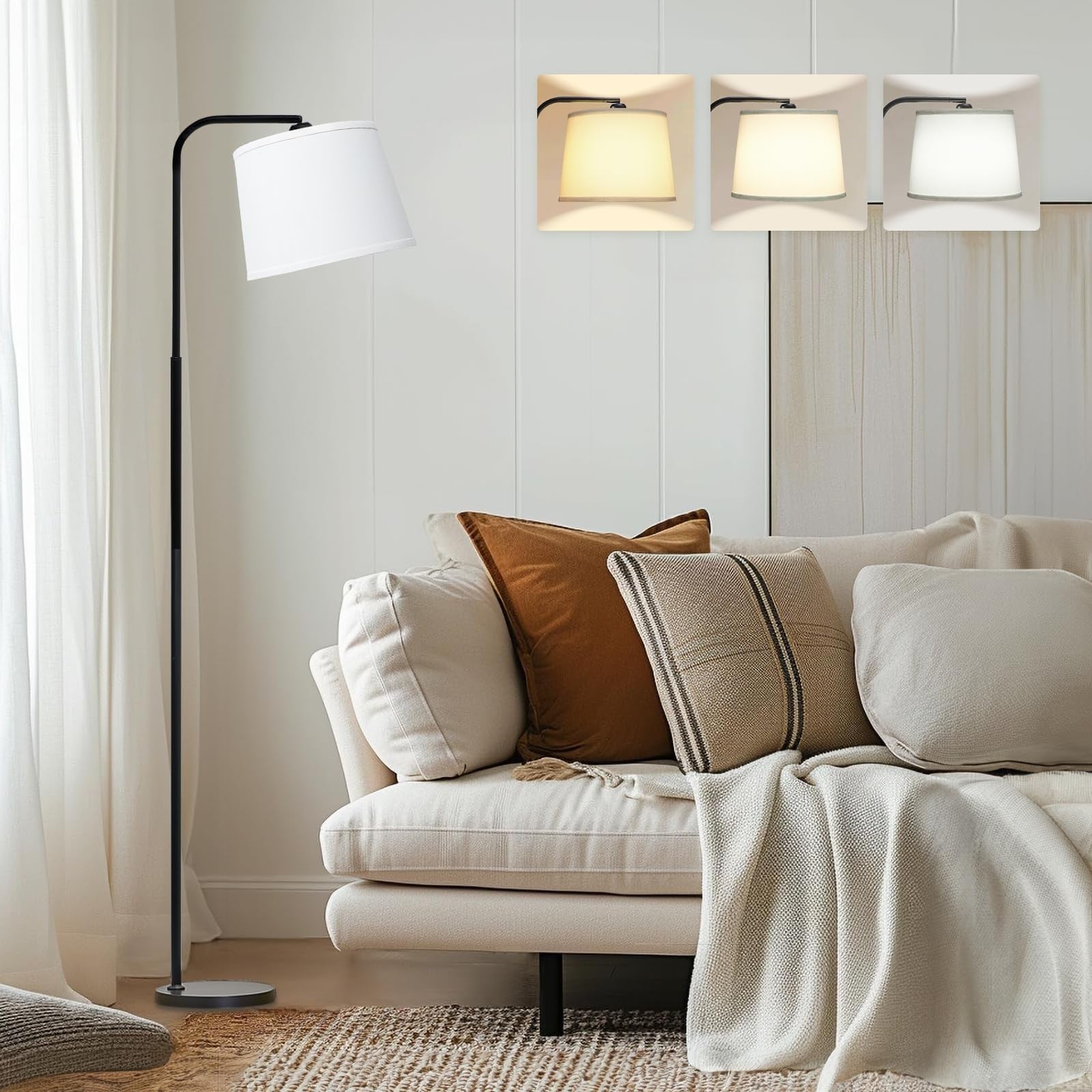 AKASUKI floor lamp with three color temperature settings, standing with a foot switch, ideal for living room lighting.