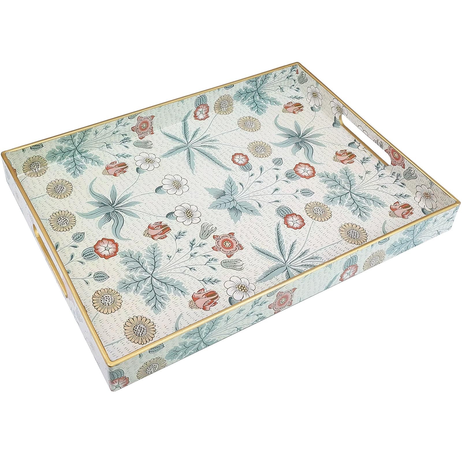 Leemxiiny rectangular serving tray with handles, ideal for coffee tables and ottomans, featuring a stylish wooden finish.