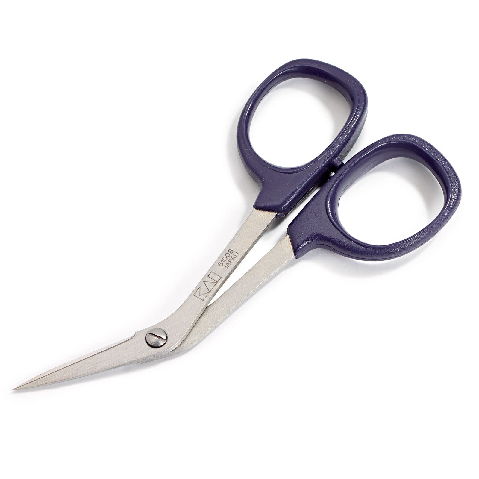 Prym professional 4-inch curved embroidery scissors in purple with sharp stainless steel blades, ideal for detailed sewing and embroidery.