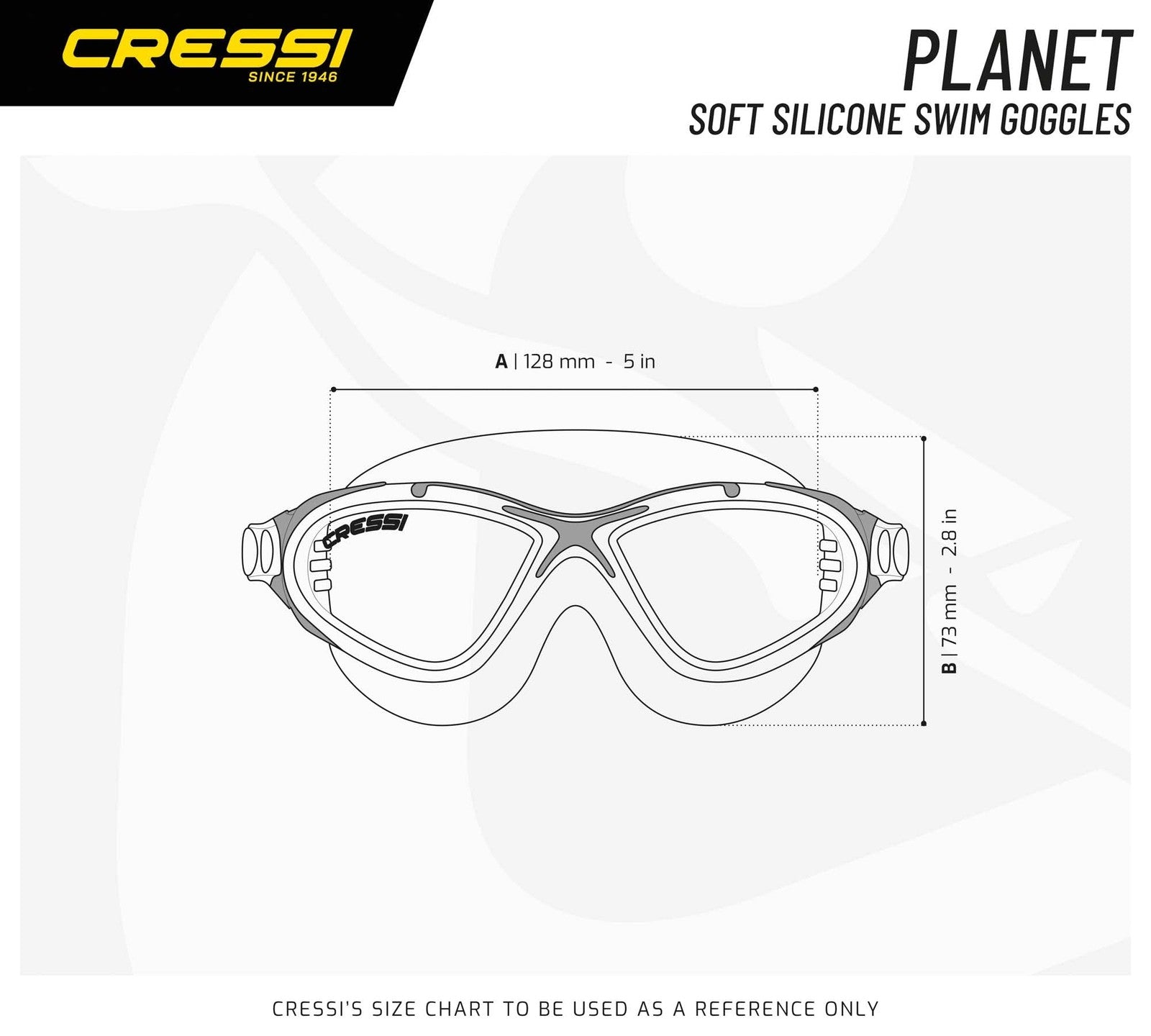 Cressi Planet swim goggles with clear and smoked silver lenses, black frame, and adjustable strap for comfortable fit.