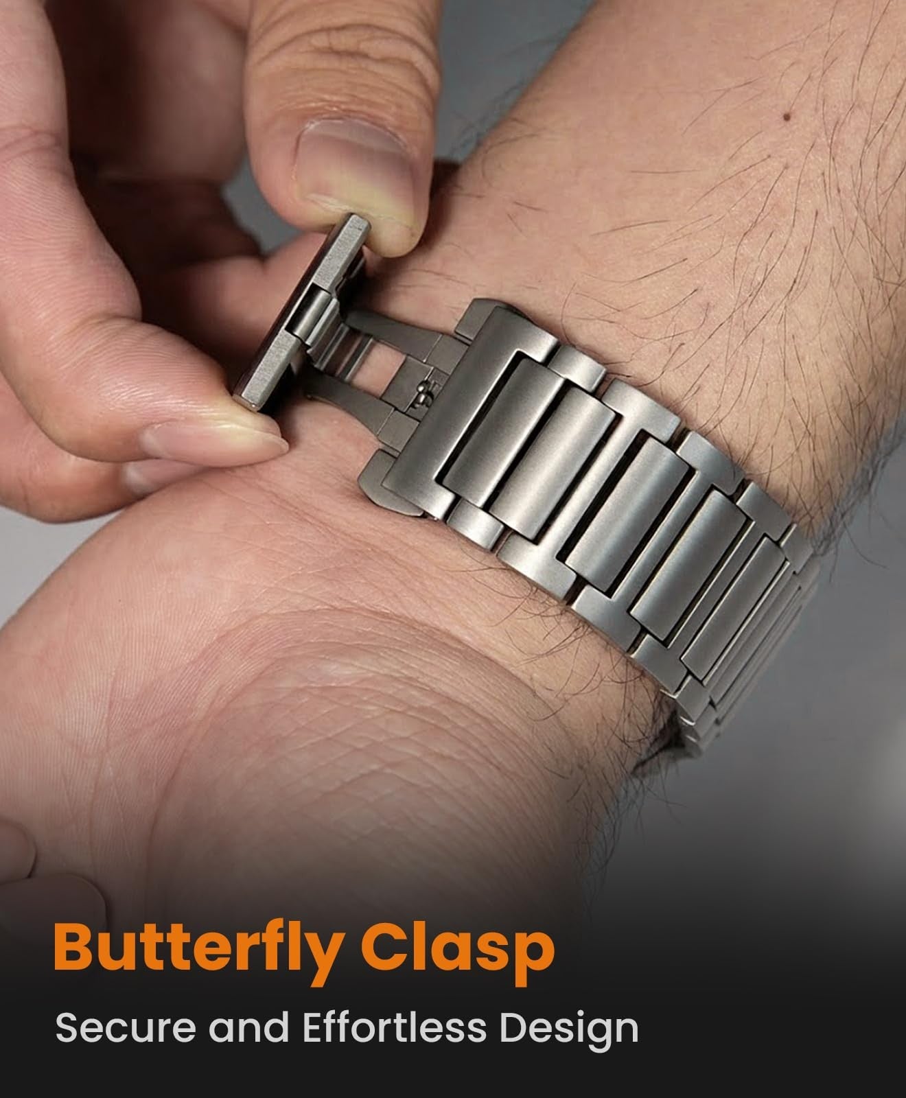 Titanium band for Apple Watch Ultra 3/2/1 49mm, unbranded men's smartwatch strap with sleek design and durable finish.