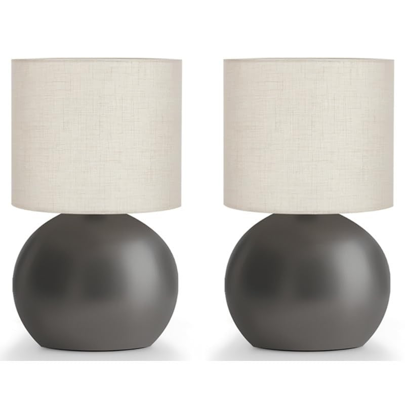 LHYueTong modern small table lamp set with minimalist design, bedside lamps with sleek white shades and wooden bases.