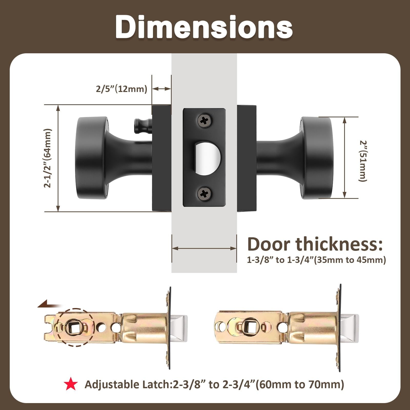 Probrico black interior door knob set with privacy handles and locks for bedroom doors, featuring a sleek modern design.