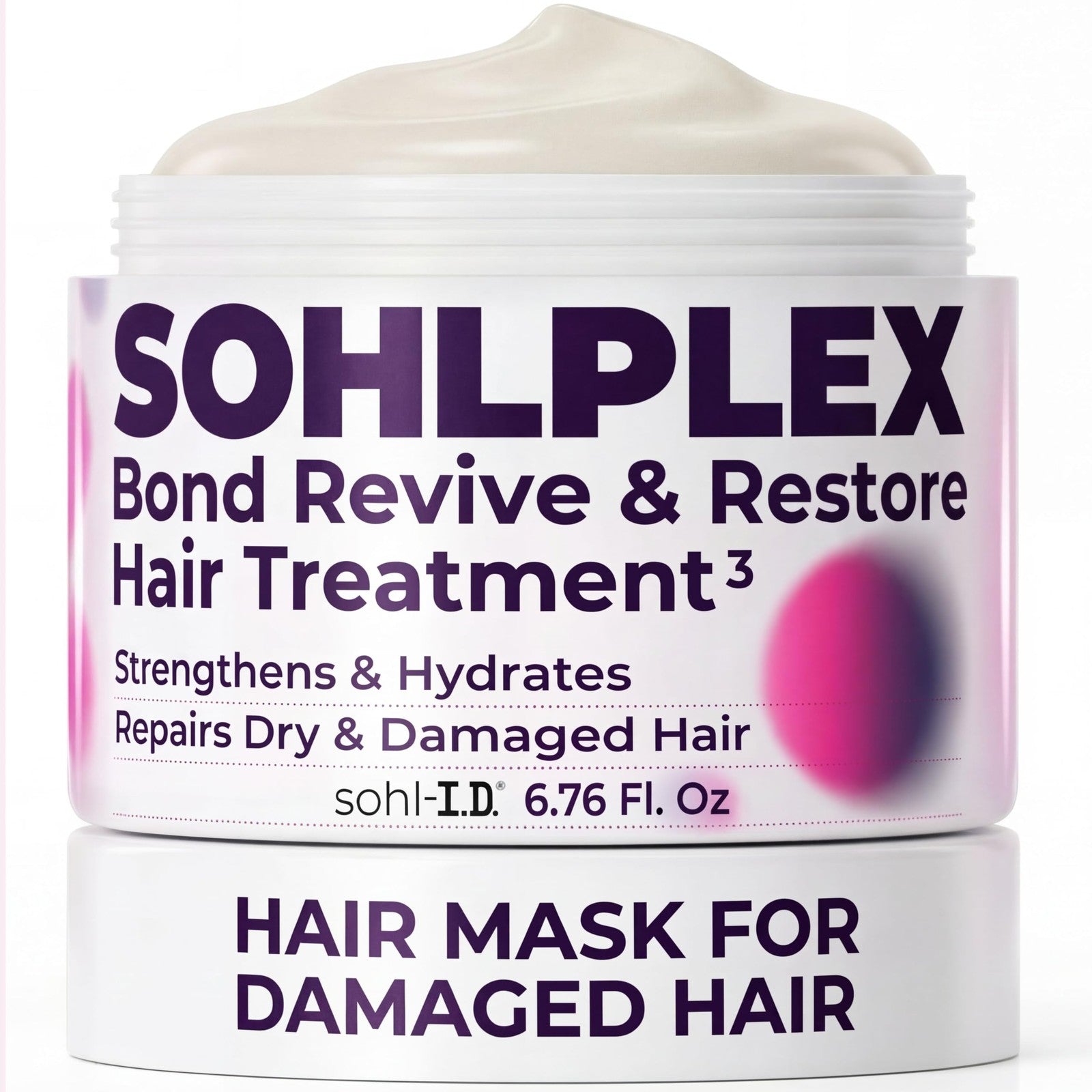 sohl-I.D. Hair Mask for dry and damaged hair, shown in a jar with a creamy texture, used for deep conditioning and repair.