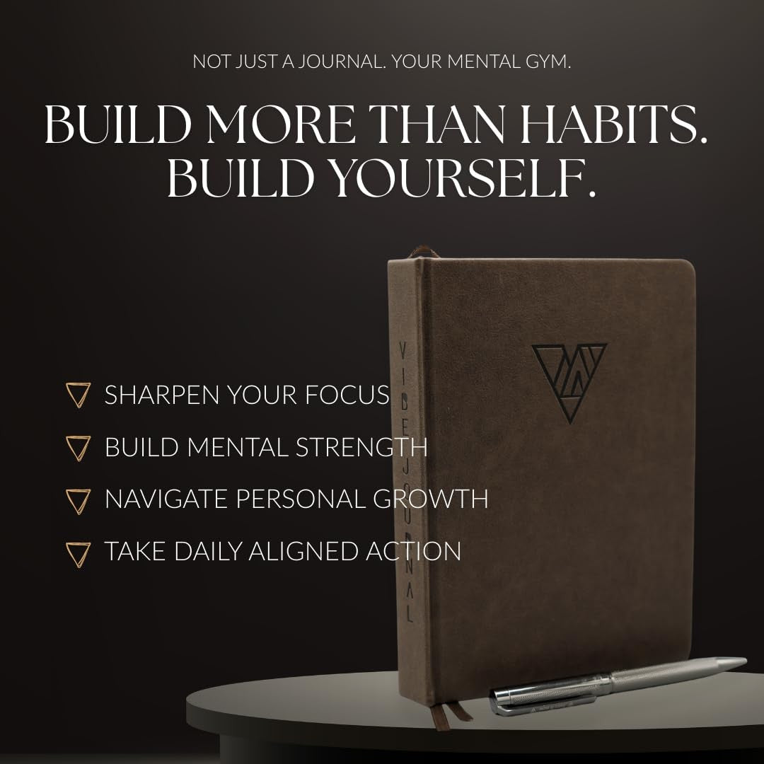 Simply Zen His Vibe Journal and pen gift set with 13-week guided mindfulness journal for men, showing the journal and pen on a clean surface.