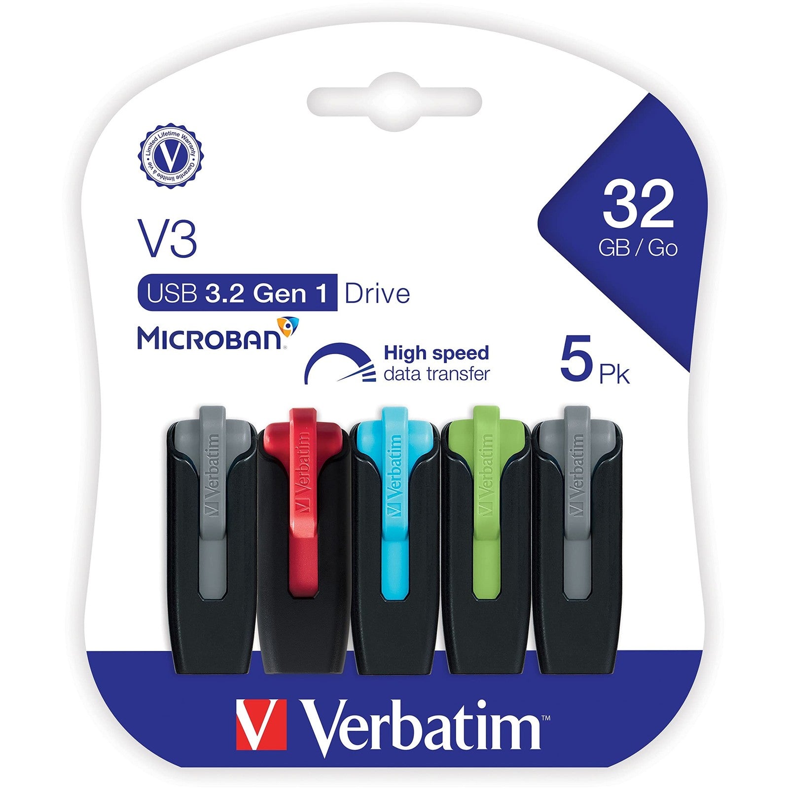Verbatim Store 'n' Go V3 USB drive with black plastic casing and silver cap, shown on a white background.