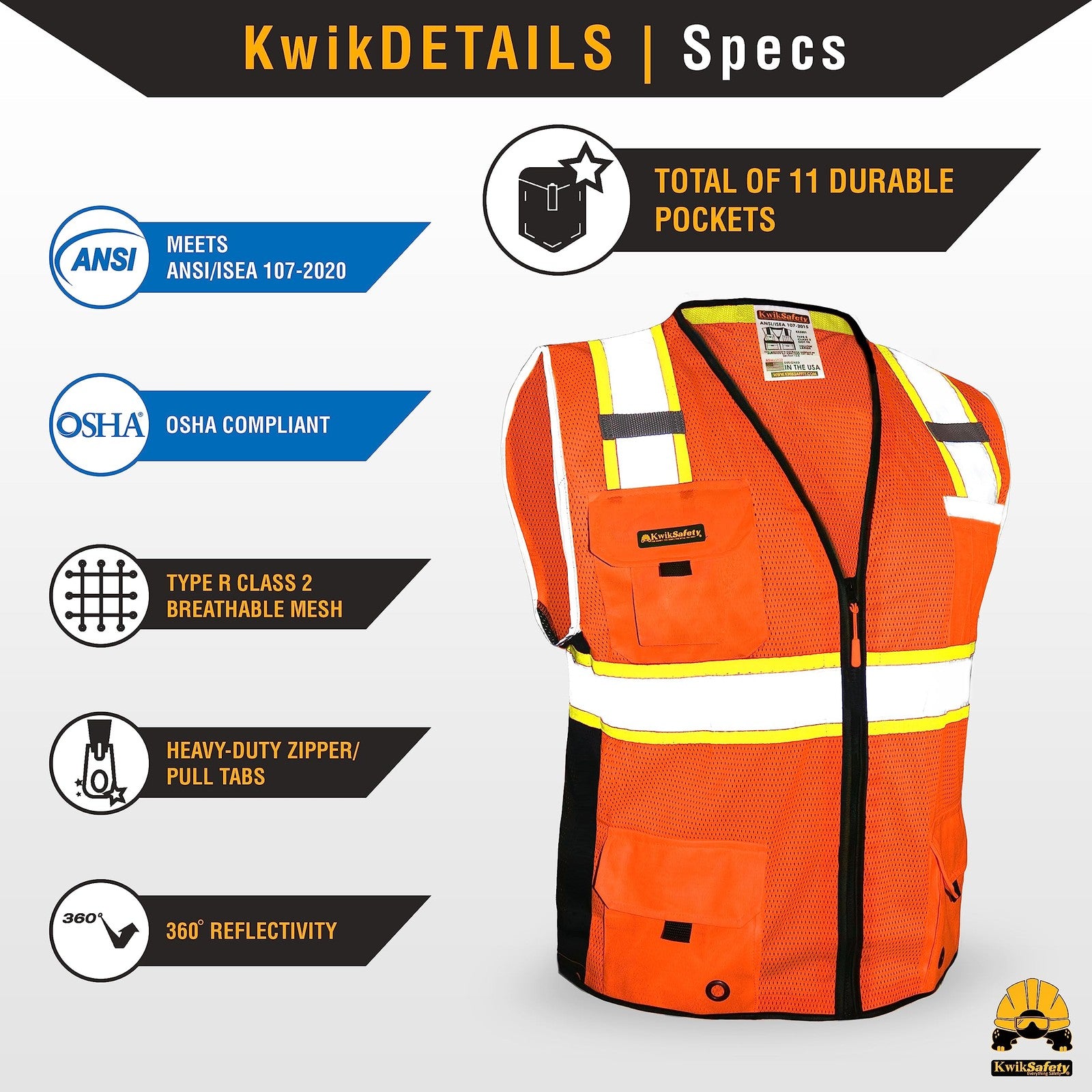 Two high-visibility Big Kahuna safety vests in bright yellow with reflective stripes, designed for Class 2 ANSI and OSHA standards.