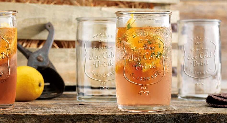 Set of 8 Glaver's 20 oz highball glasses, stemless tall drinking glasses with clear glass design.