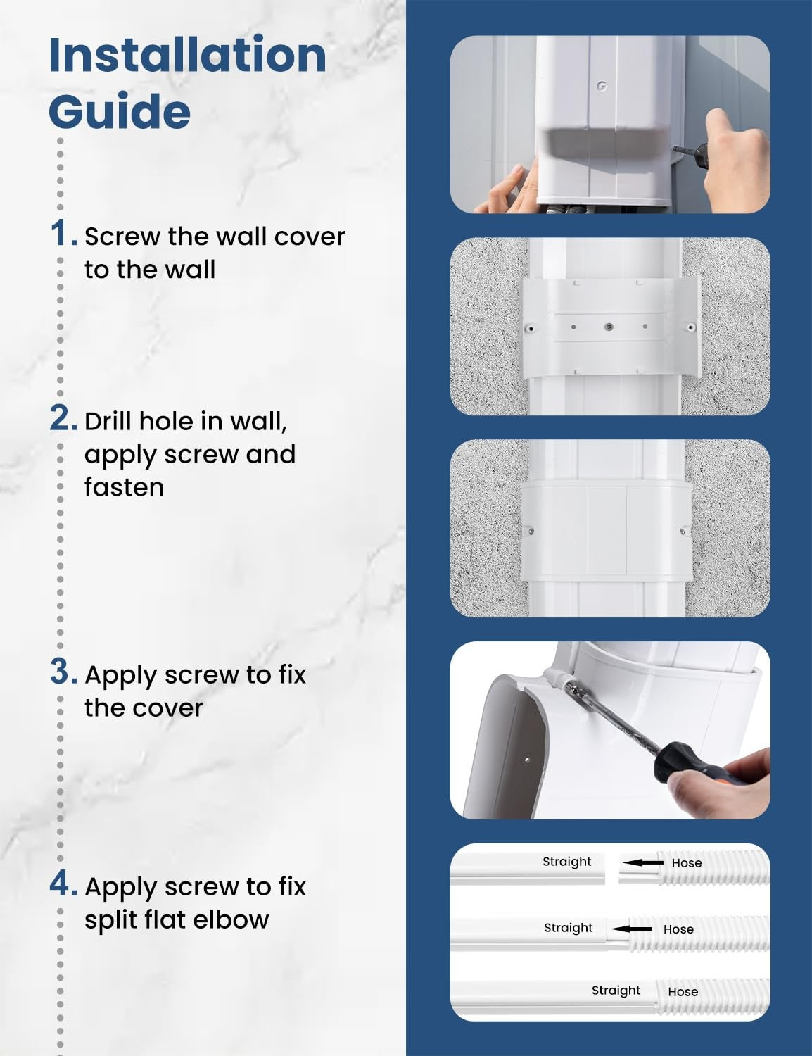 MOOITEK 13.5ft white PVC line set cover kit for mini split AC and heat pump systems, protecting refrigerant lines and cables