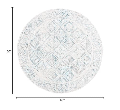 Safavieh Tulum Moroccan Boho round area rug with ivory and turquoise colors, featuring a detailed geometric pattern.