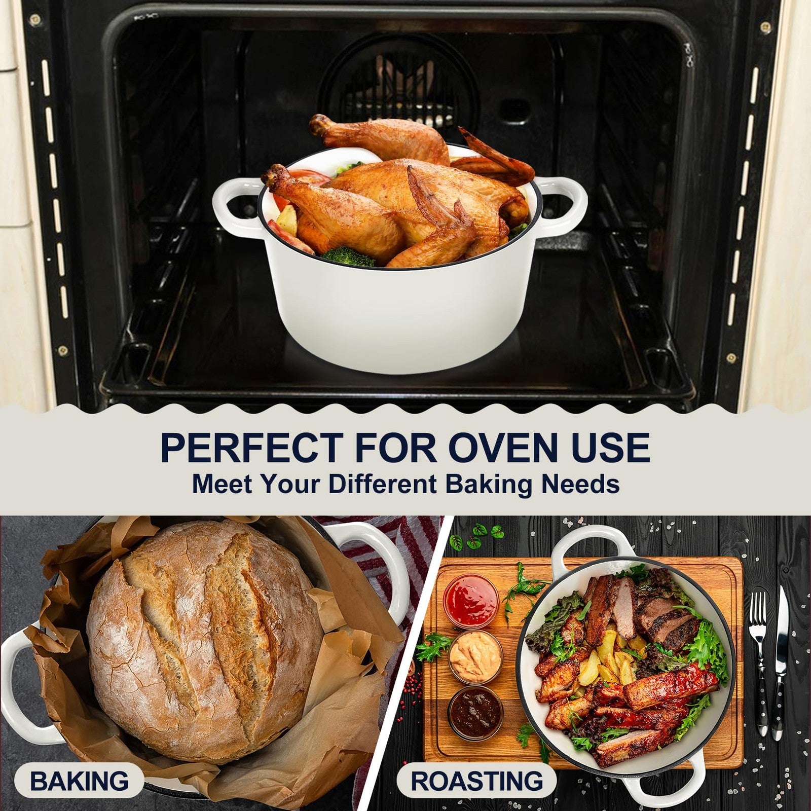 P&P CHEF 6QT enameled cast iron Dutch oven with lid, perfect for baking bread and hearty stews in the kitchen