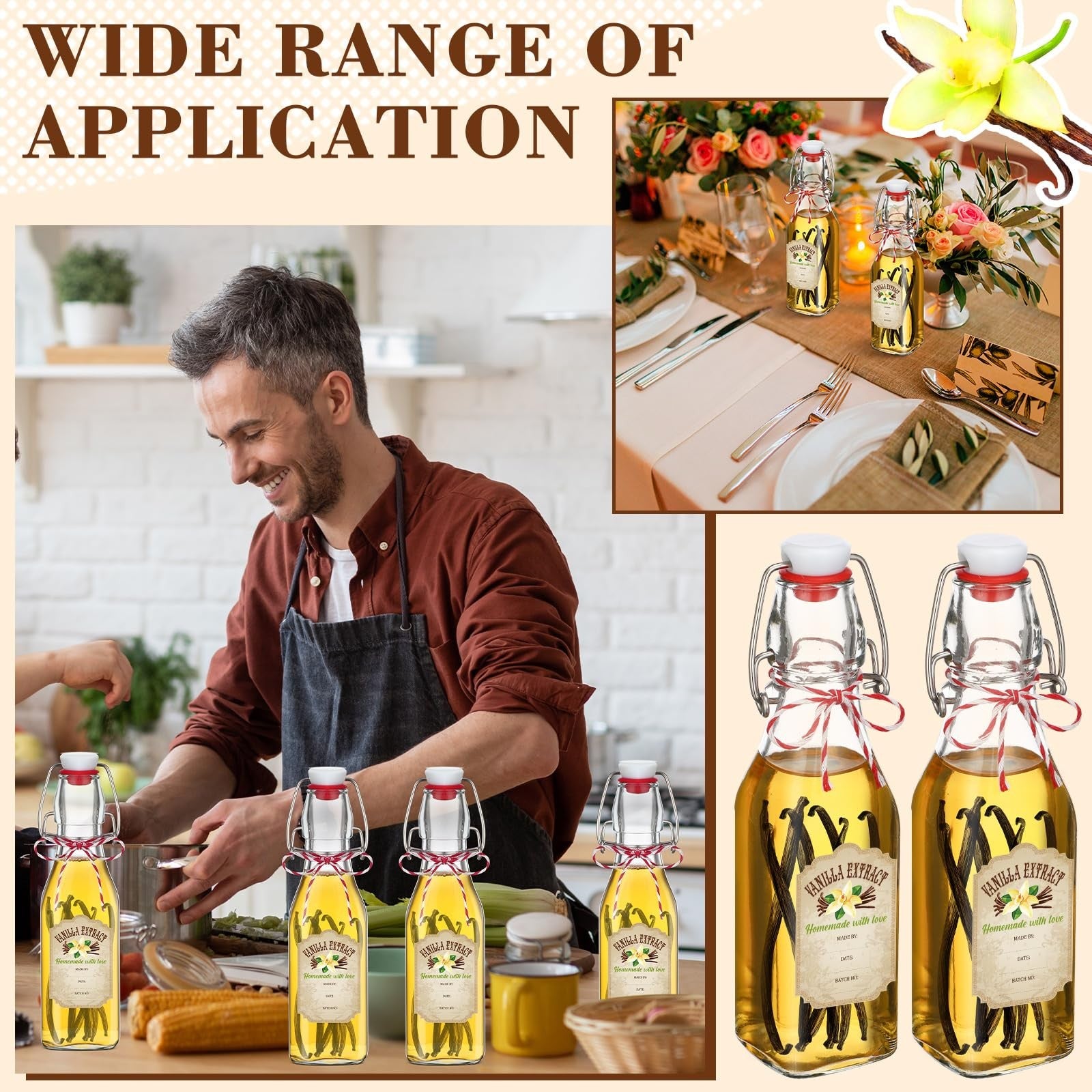 Uiifan 12-pack 12 oz clear vanilla extract bottles with caps, glass whiskey-style bottles for storage or gifting.