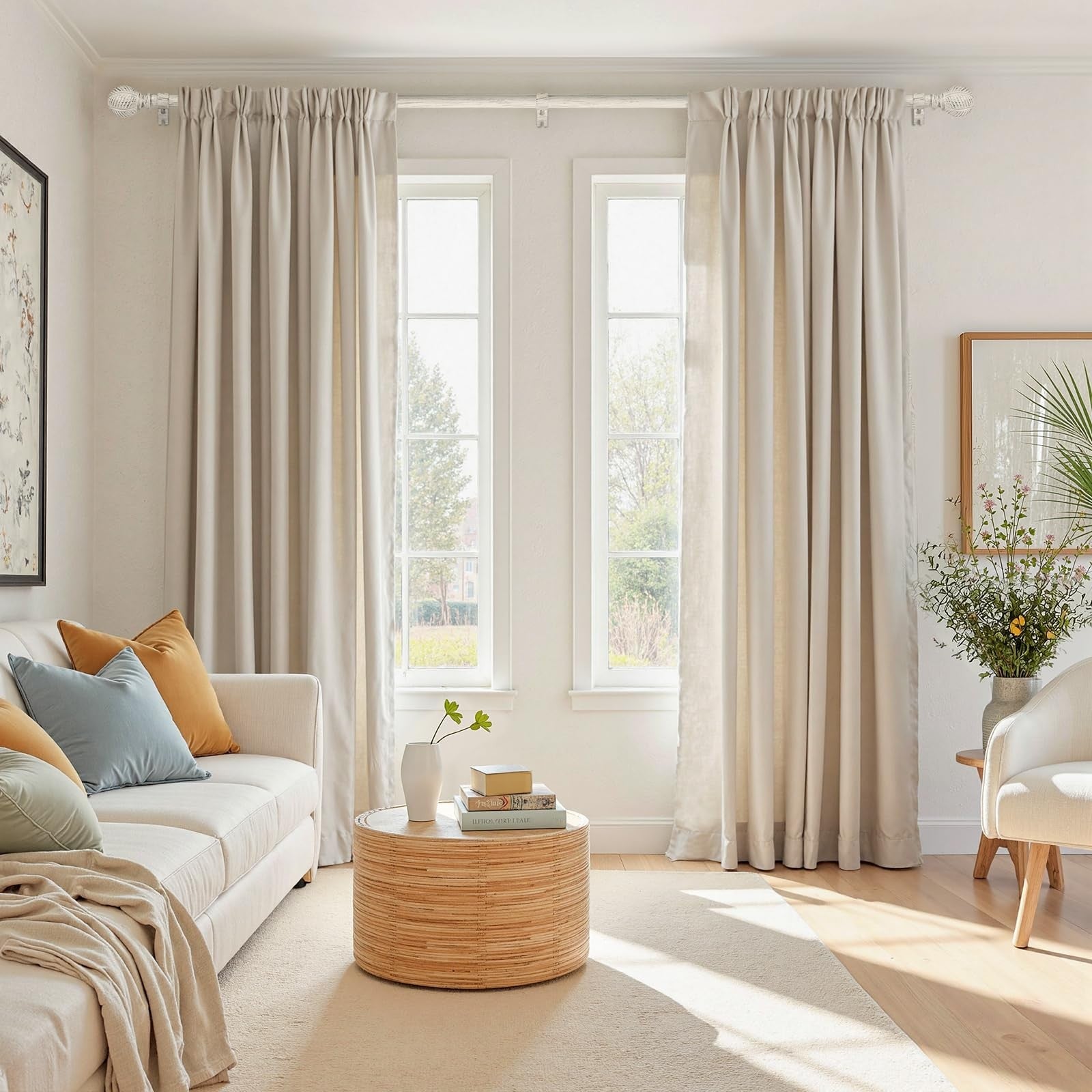 Zeerobee 1-inch wood curtain rod with heavy-duty design, adjustable 32-48 inch length for window drapery or curtains.