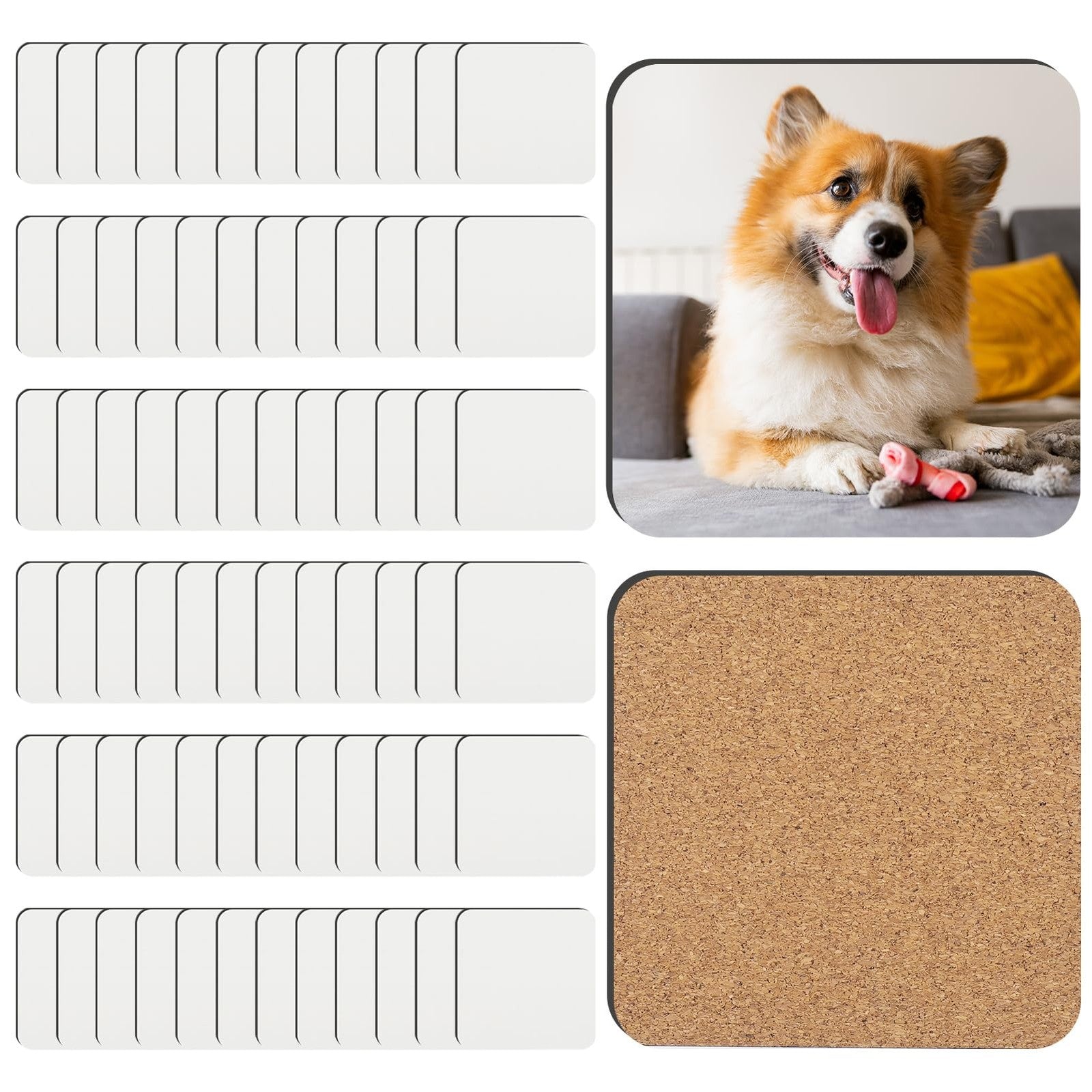 Set of 72 blank sublimation coasters made of MDF with cork backing, ideal for heat transfer printing by Guiqulai.