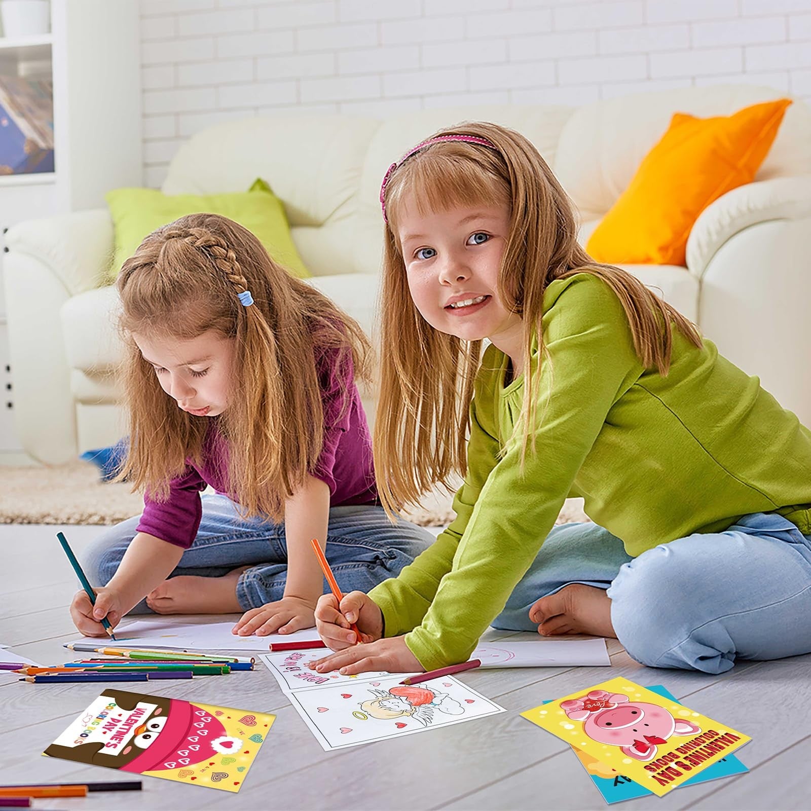 Set of 10 90shine Valentine’s Day mini coloring books for kids, featuring colorful covers and playful designs for gift-giving.