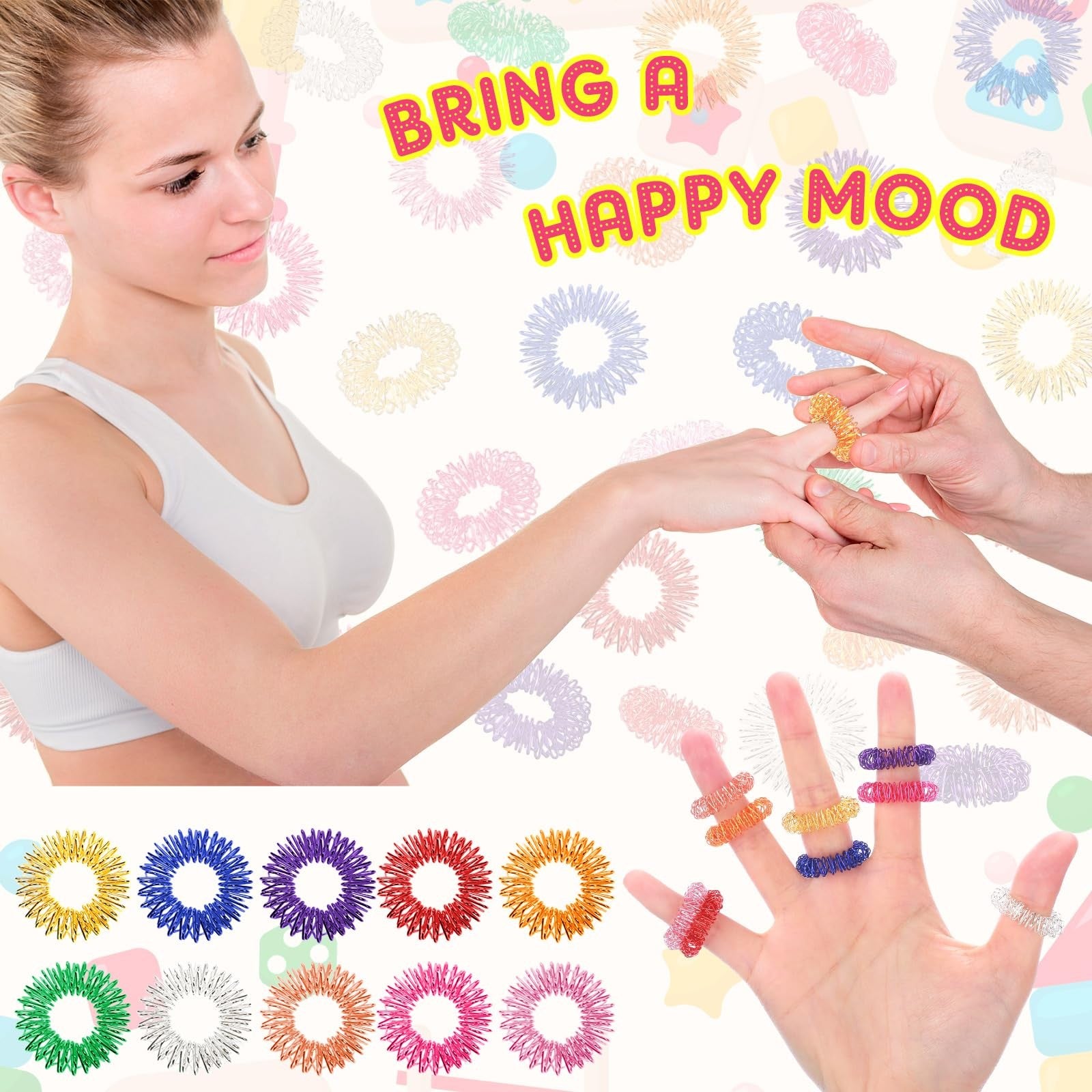 Nuogo 500 pcs acupressure finger rings with spiky sensory design for stress relief and finger stimulation.